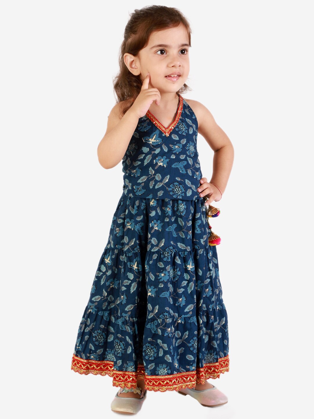 

KID1 Girls Blue Printed Ready to Wear Lehenga &
