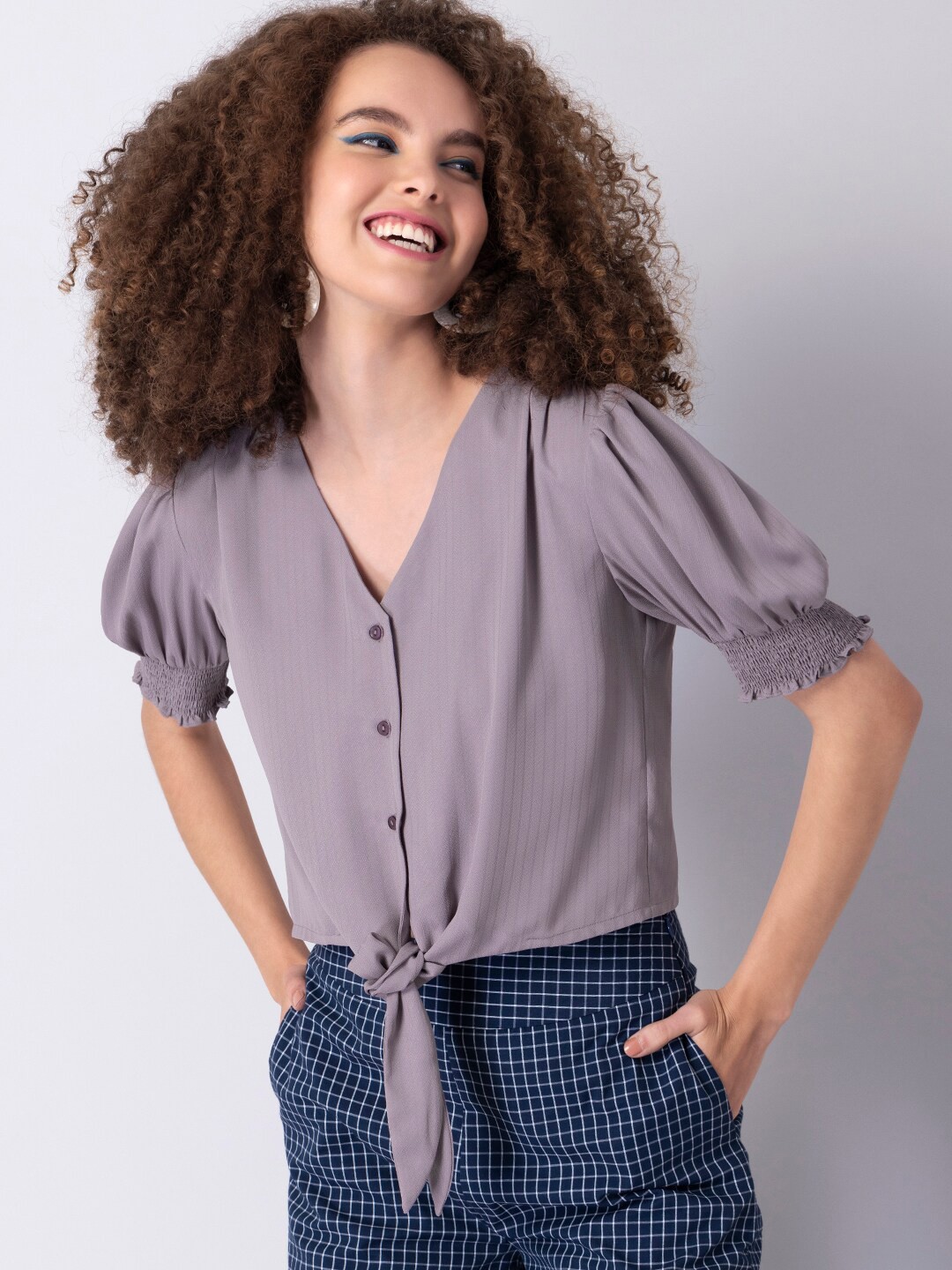 

FabAlley Purple Georgette Shirt Style Top