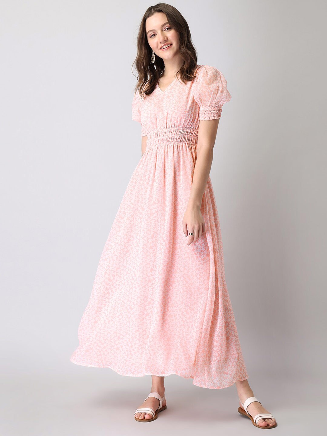 

FabAlley Women Pink Floral Georgette Maxi Dress