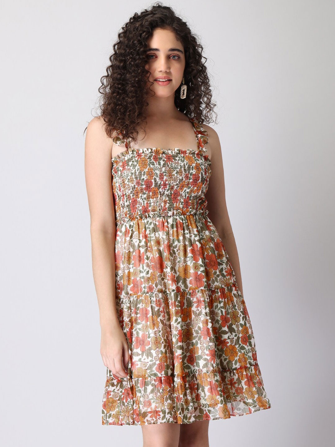 

FabAlley Women Orange Floral Printed Georgette Dress