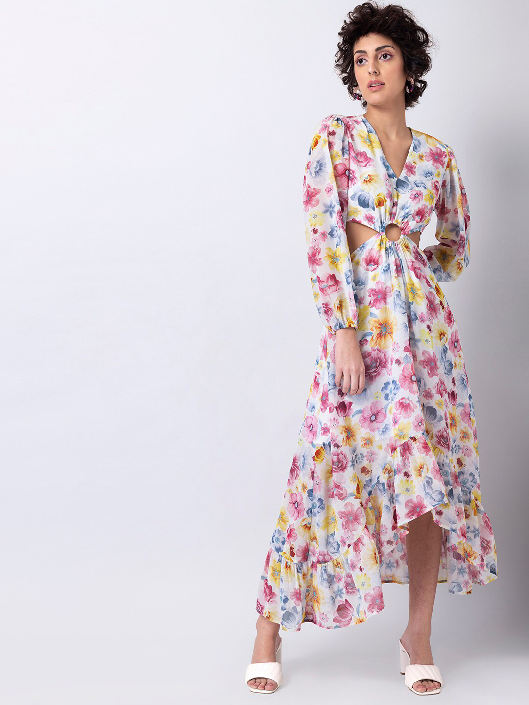 

FabAlley Women White Floral Georgette Maxi Dress
