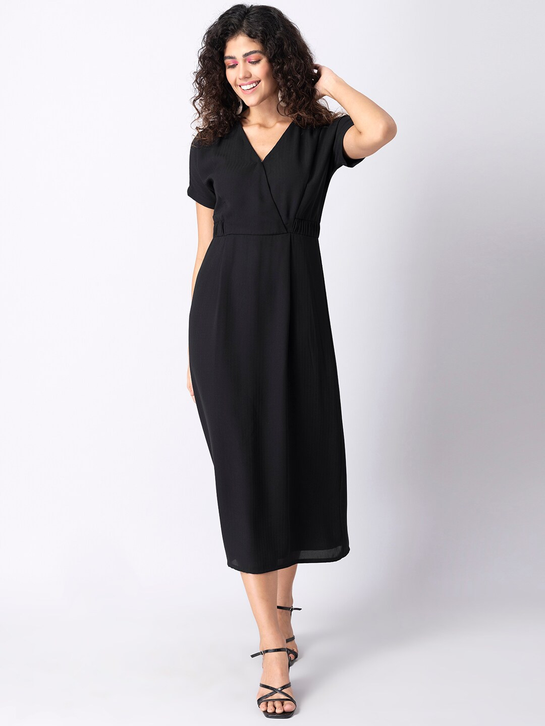 

FabAlley Black Georgette Wrap Midi Dress