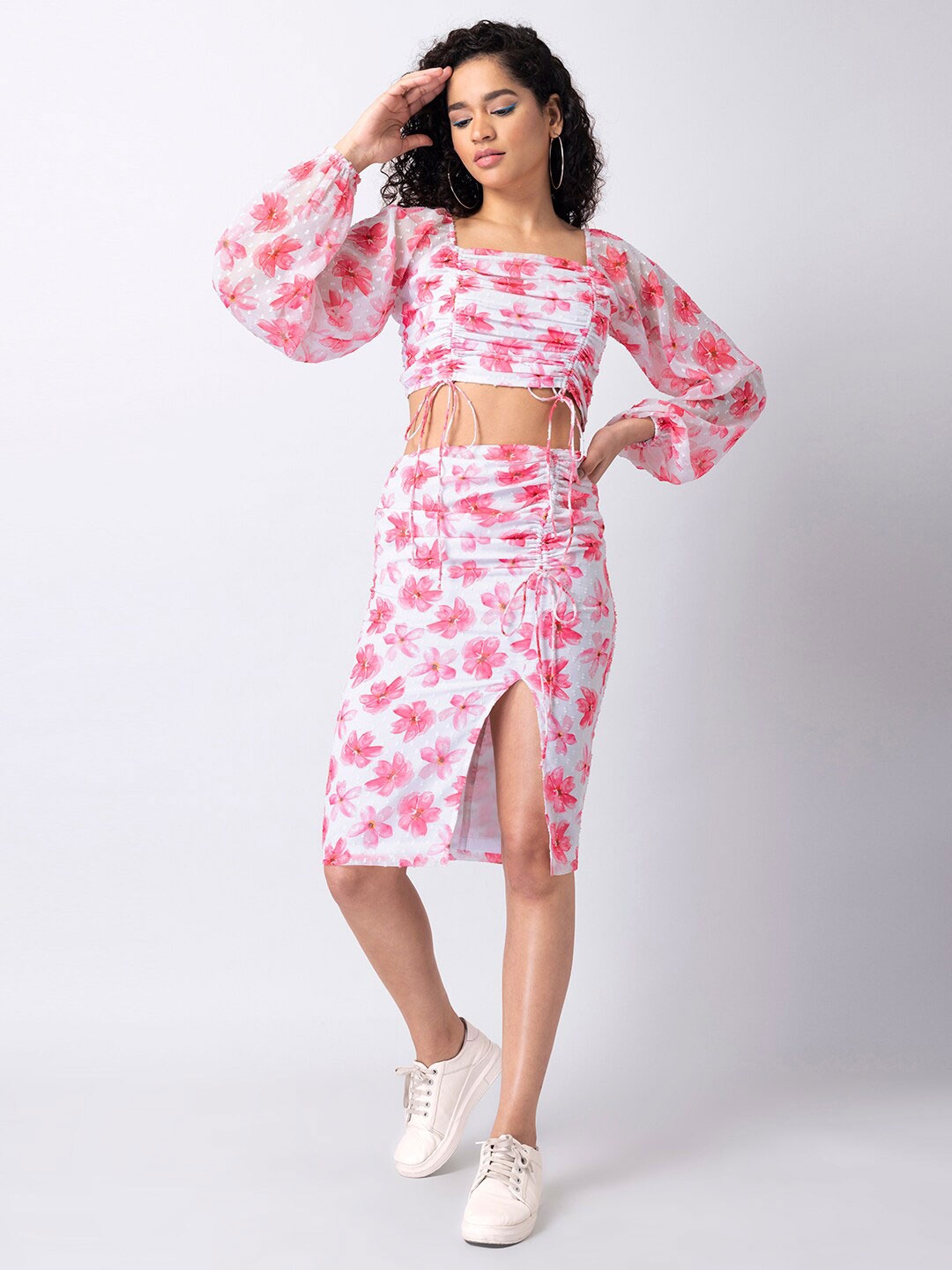 

FabAlley Women White & Pink Printed Co-Ord Set