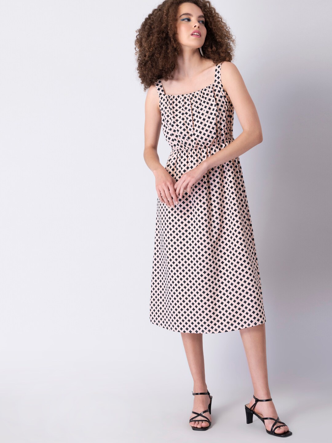 

FabAlley Peach-Coloured & Black Crepe A-Line Dress