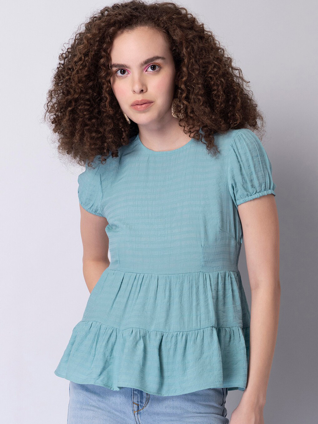 

FabAlley Women Blue Georgette Peplum Top