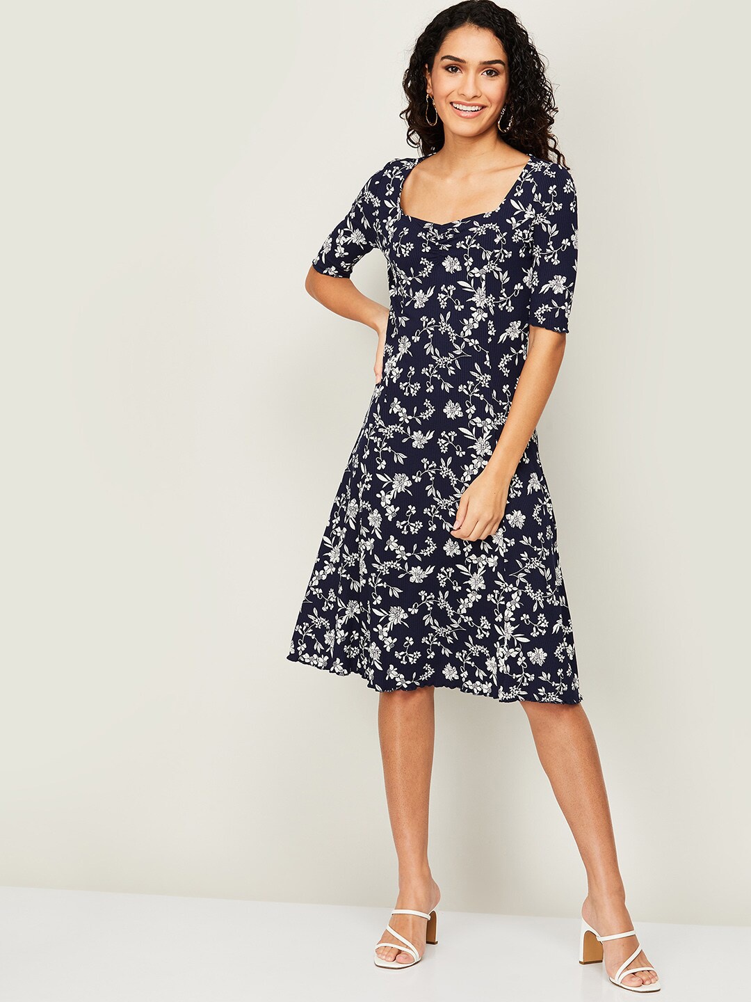 

CODE by Lifestyle Navy Blue Floral A-Line Dress
