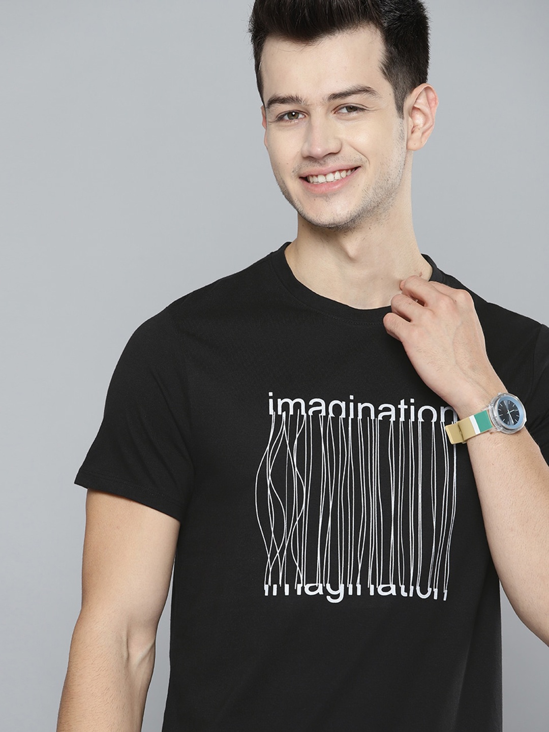 

Mast & Harbour Men Black & White Typography Printed T-shirt