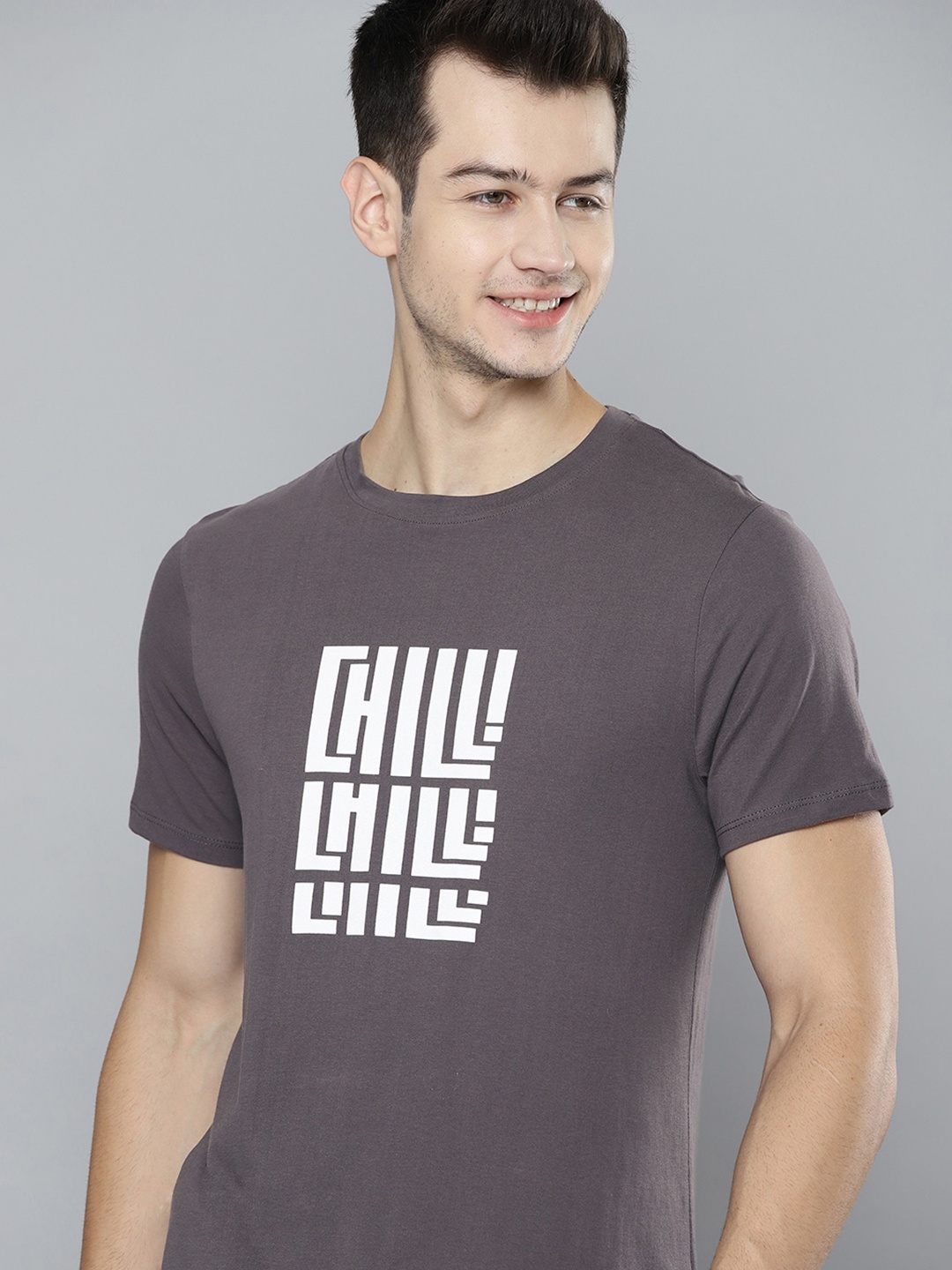 Mast & Harbour Men Grey & White Typography Printed T-shirt