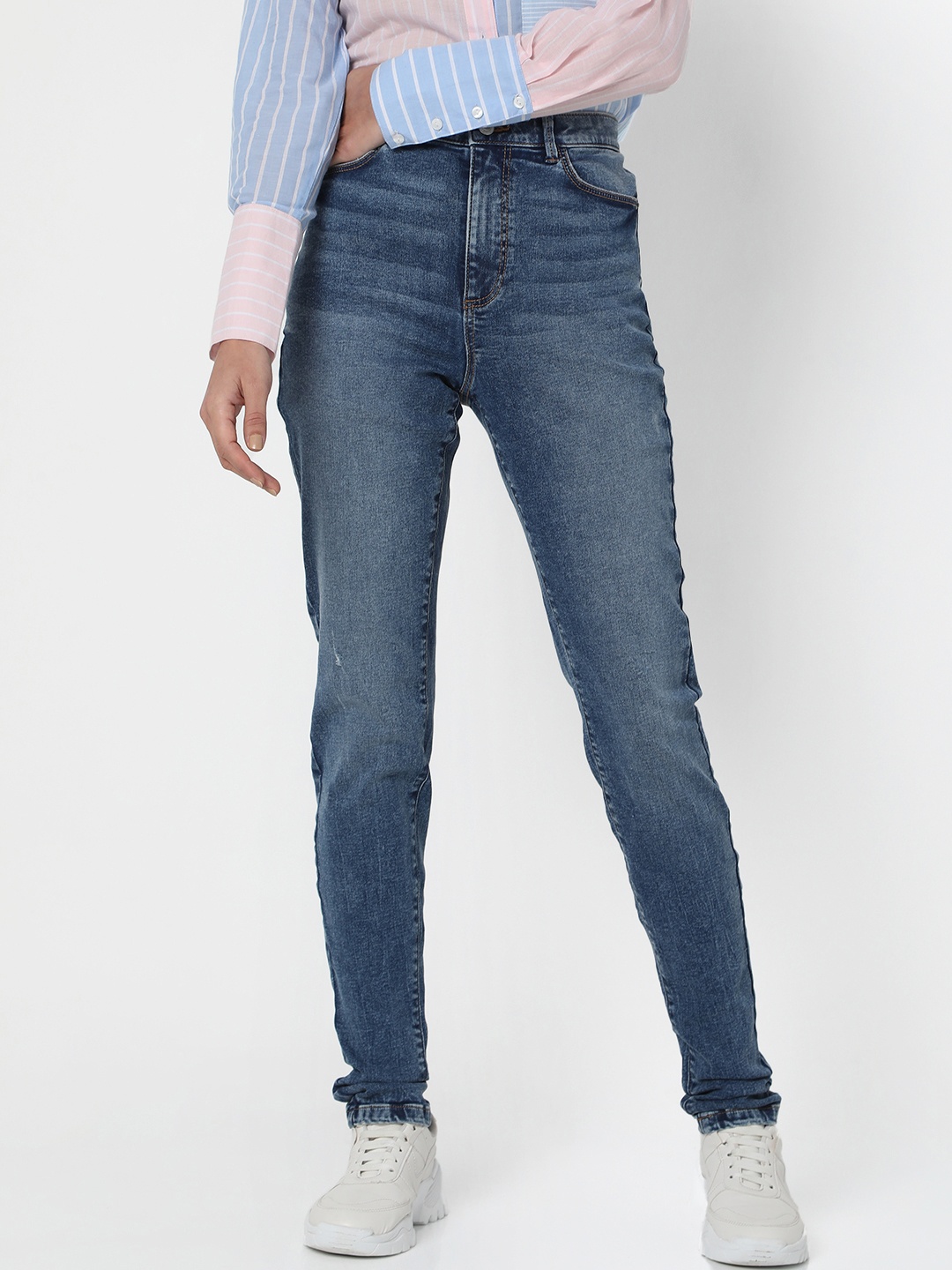 

Vero Moda Women Blue Skinny Fit High-Rise Light Fade Jeans