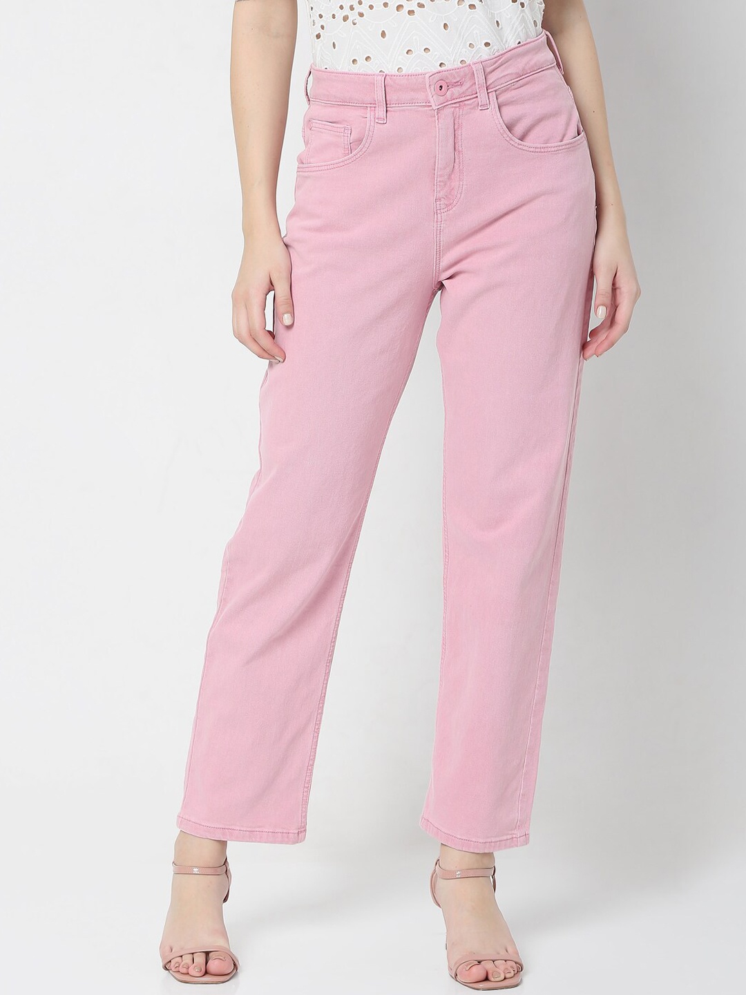 

Vero Moda Women Pink Straight Fit High-Rise Jeans