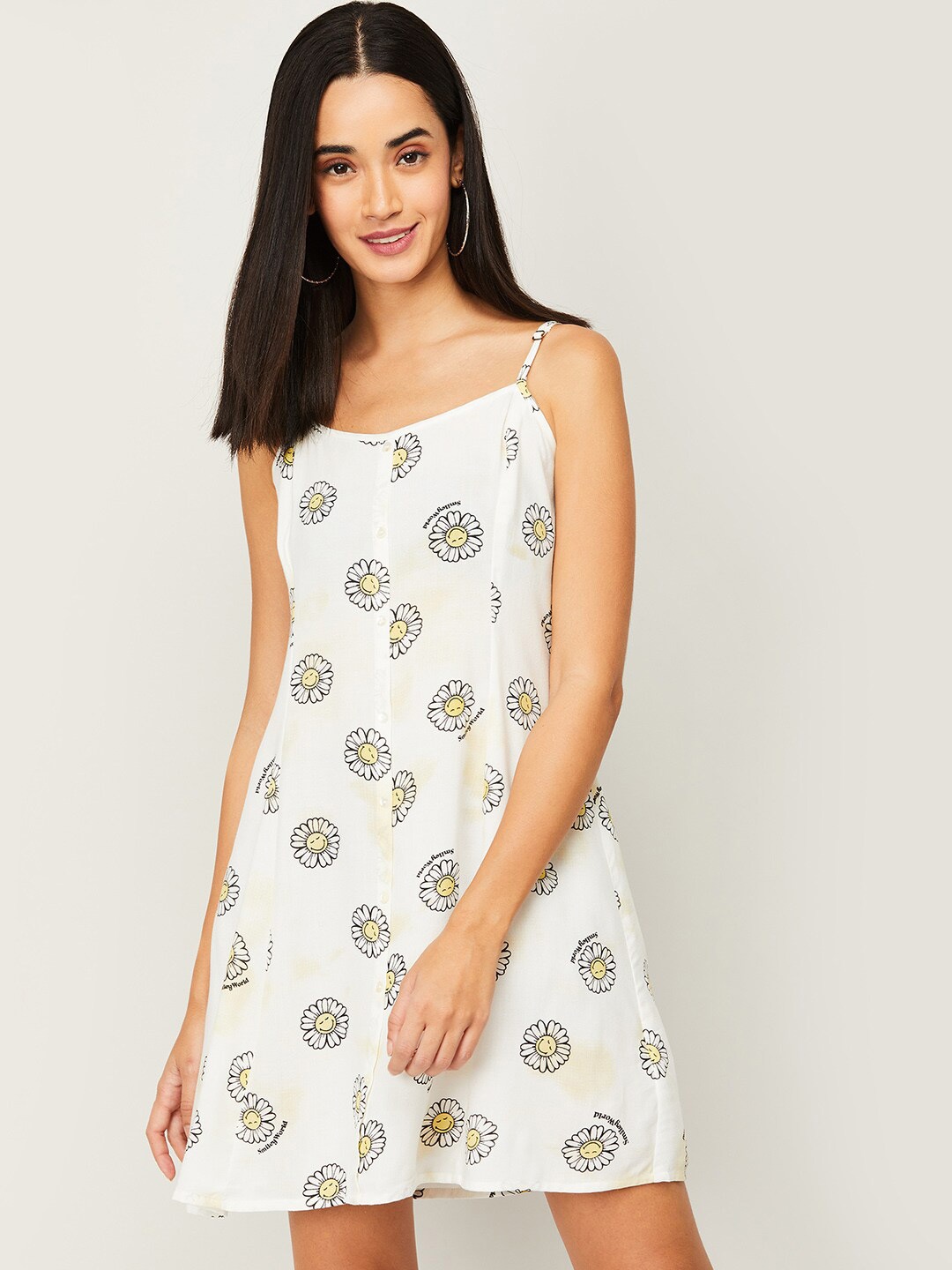 

SmileyWorld Women White Floral A-Line Dress