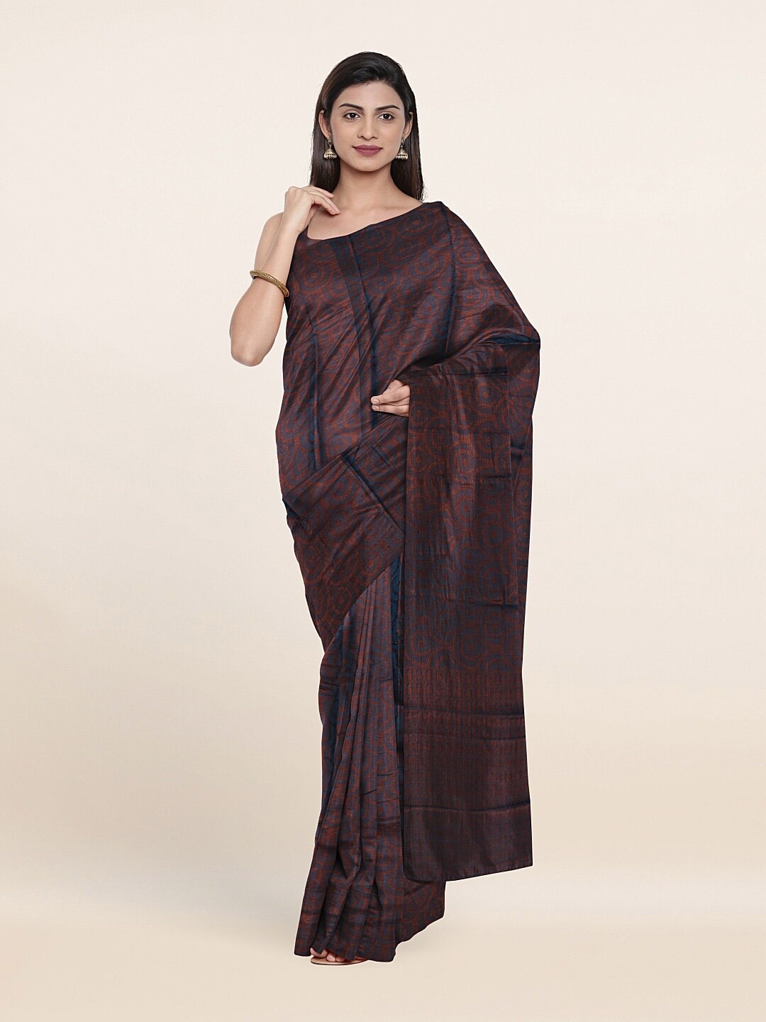 

Pothys Blue & Copper-Toned Printed Art Silk Saree