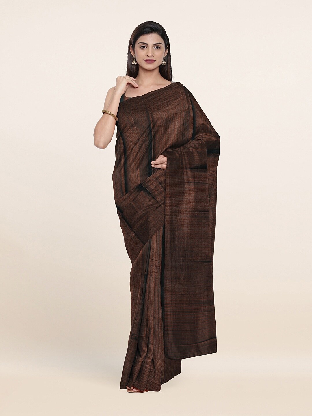 

Pothys Brown Striped Zari Art Silk Saree