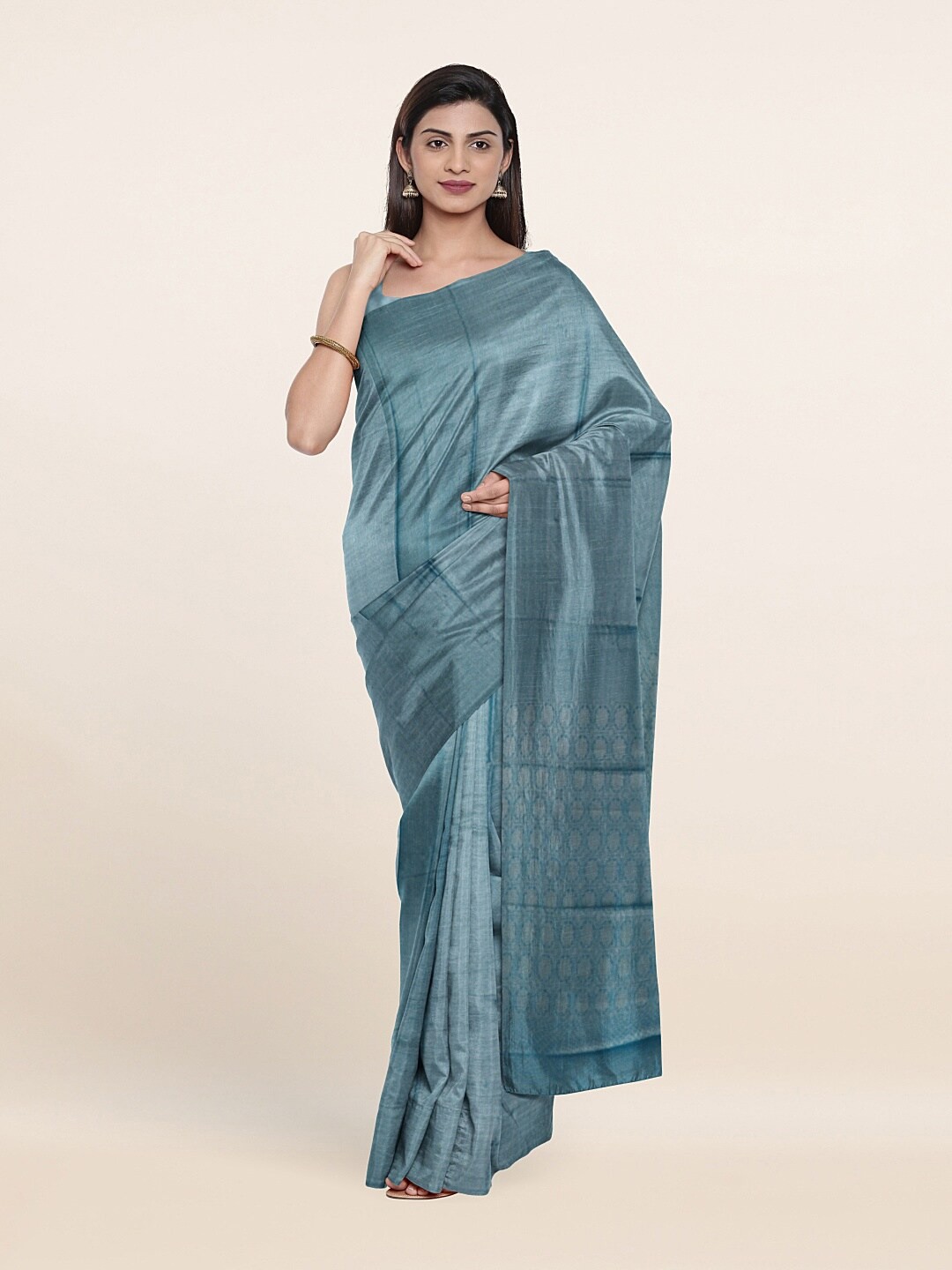

Pothys Blue & Silver-Toned Woven Design Art Silk Saree