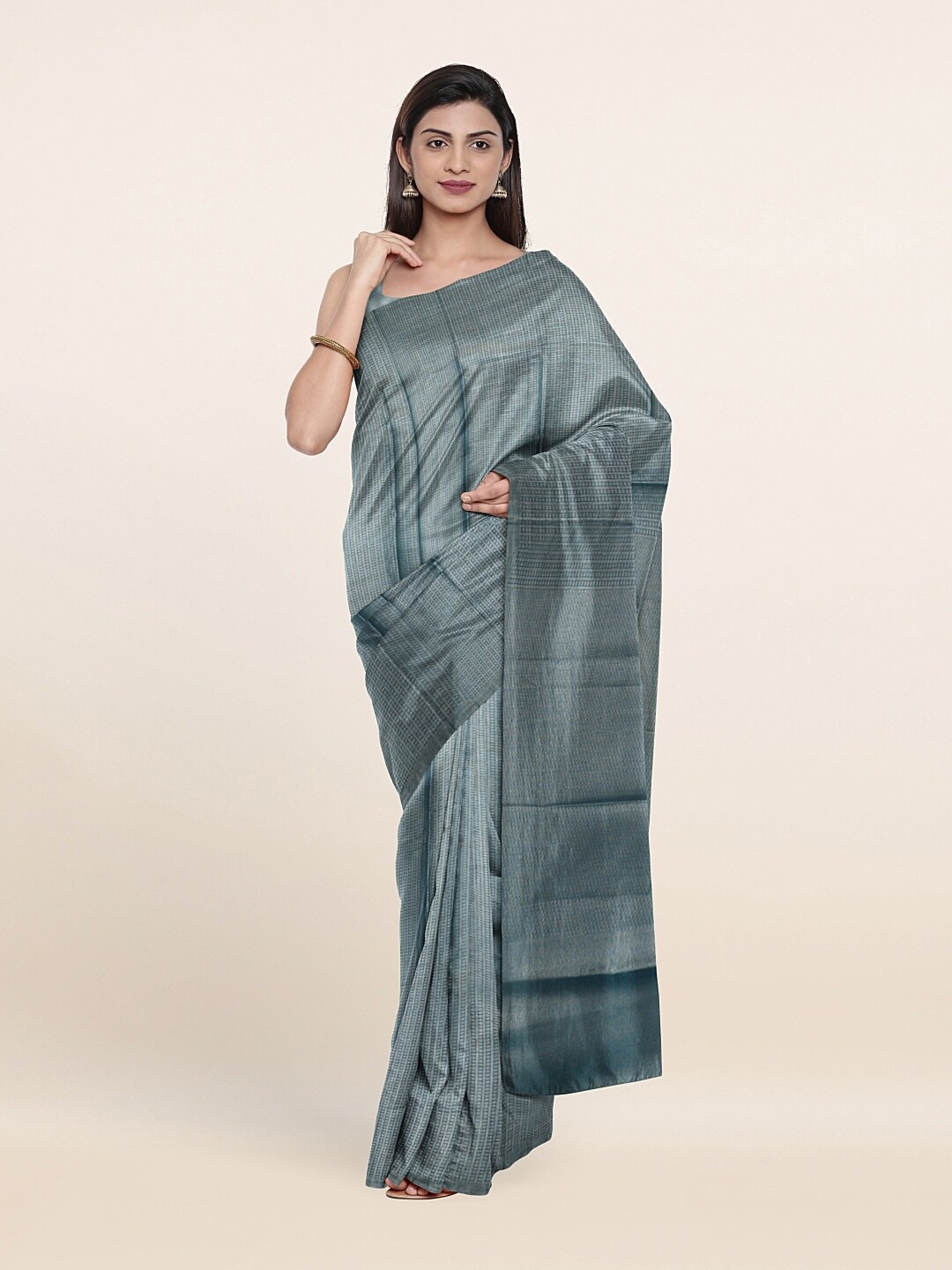 

Pothys Blue & Silver-Toned Woven Design Art Silk Saree