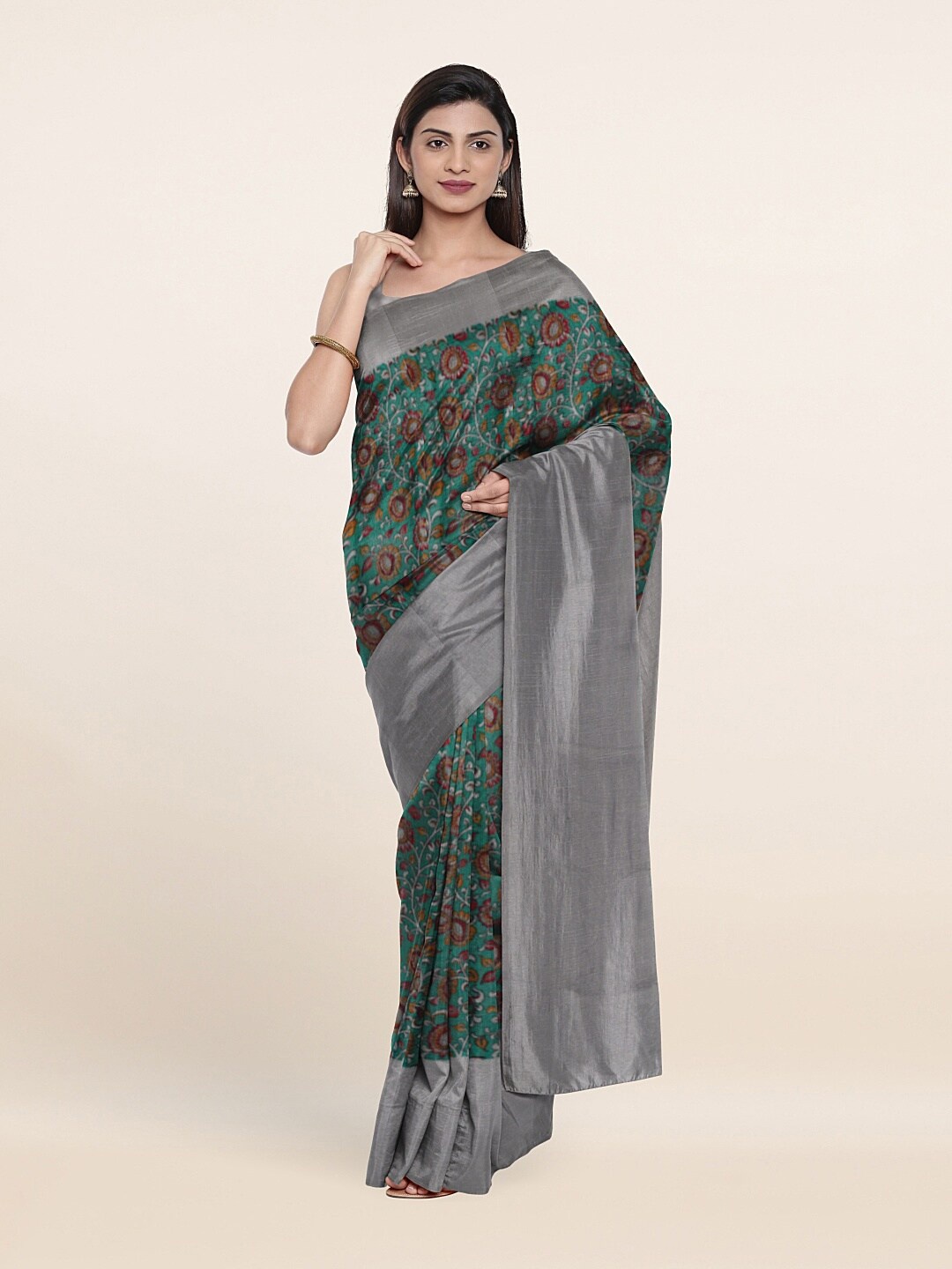 

Pothys Green & Silver-Toned Woven Design Zari Jute Silk Saree
