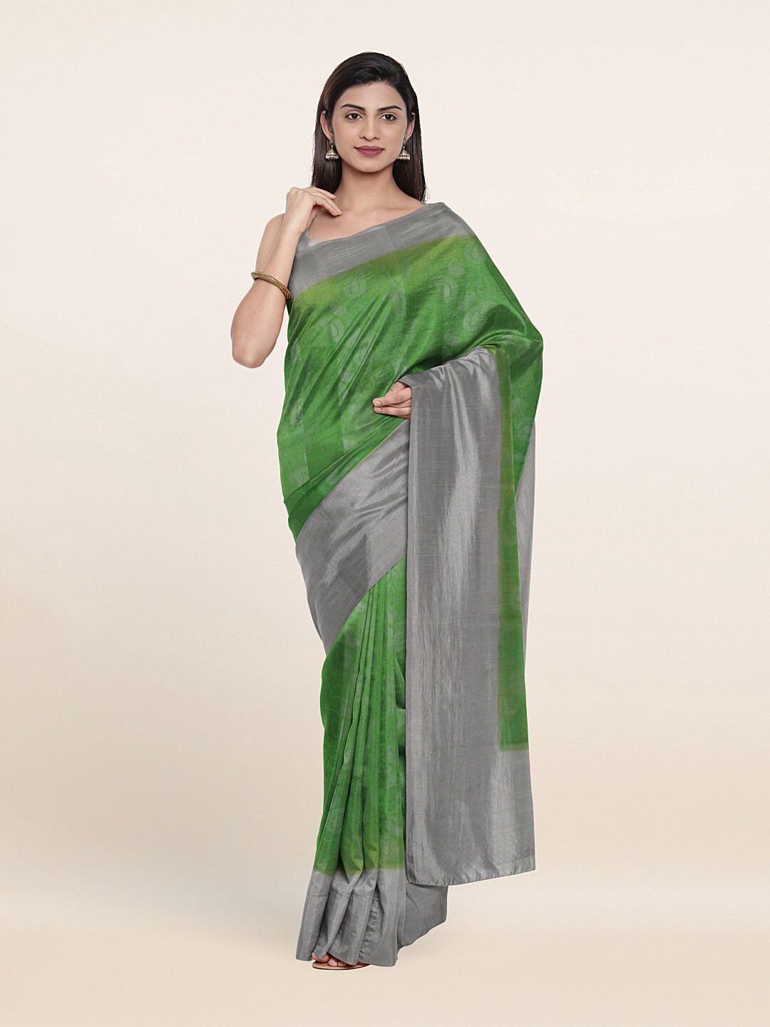 

Pothys Green & Silver-Toned Woven Design Zari Art Silk Saree