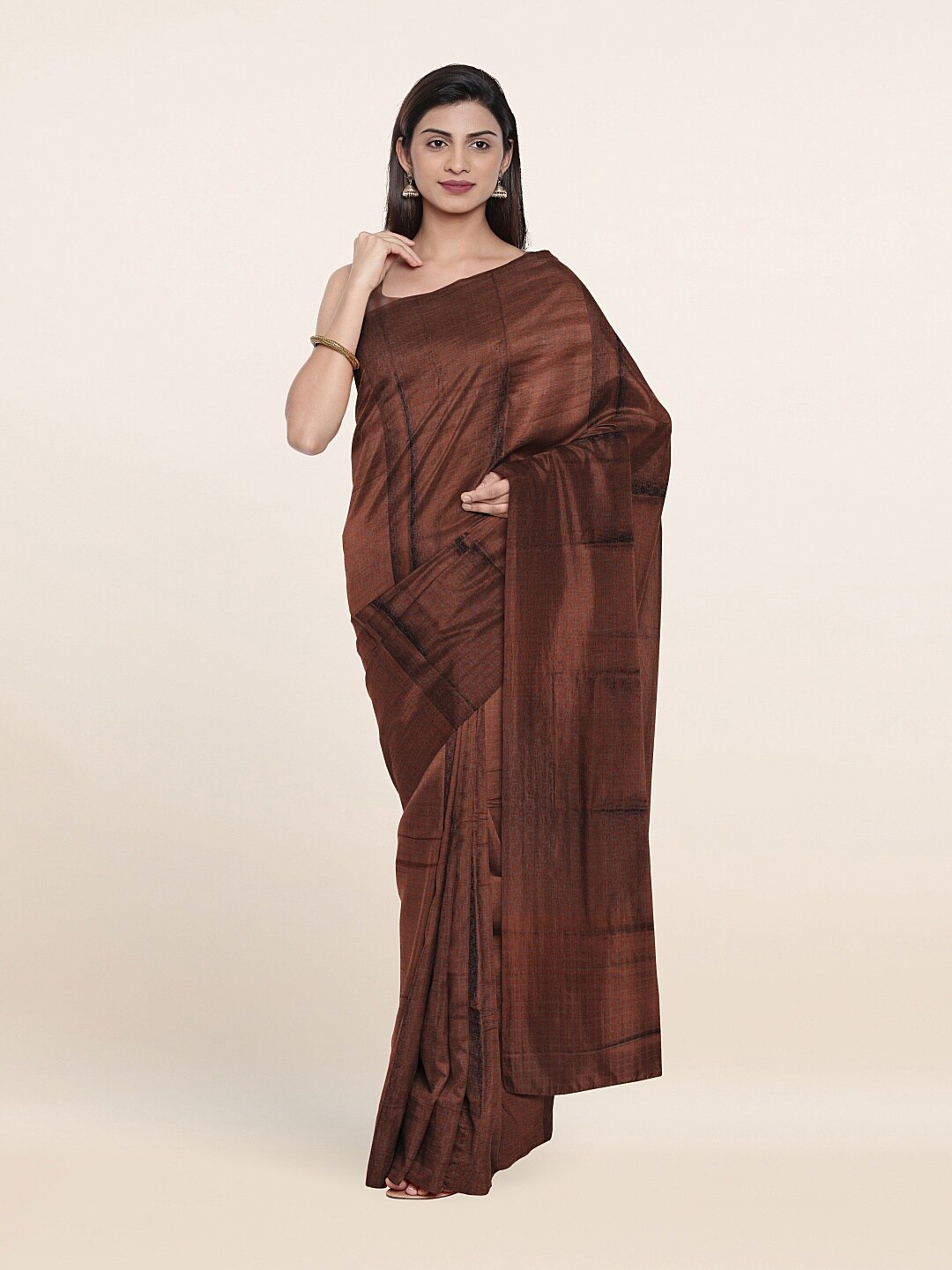 

Pothys Grey & Copper-Toned Woven Design Zari Art Silk Saree