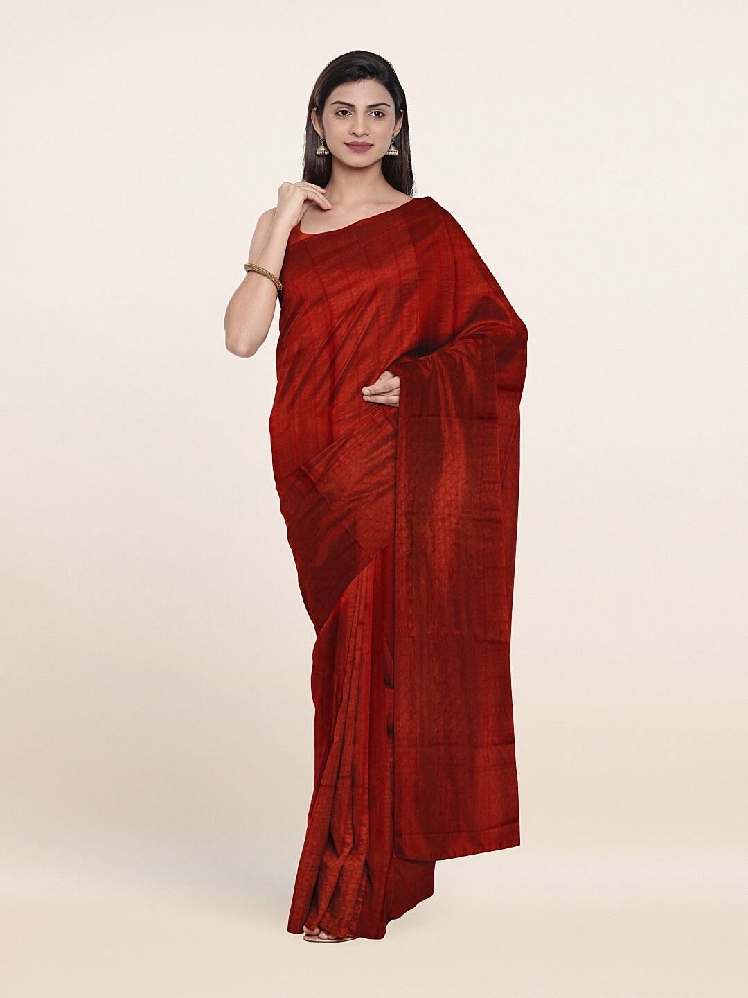 

Pothys Red & Gold-Toned Ethnic Motifs Zari Art Silk Saree