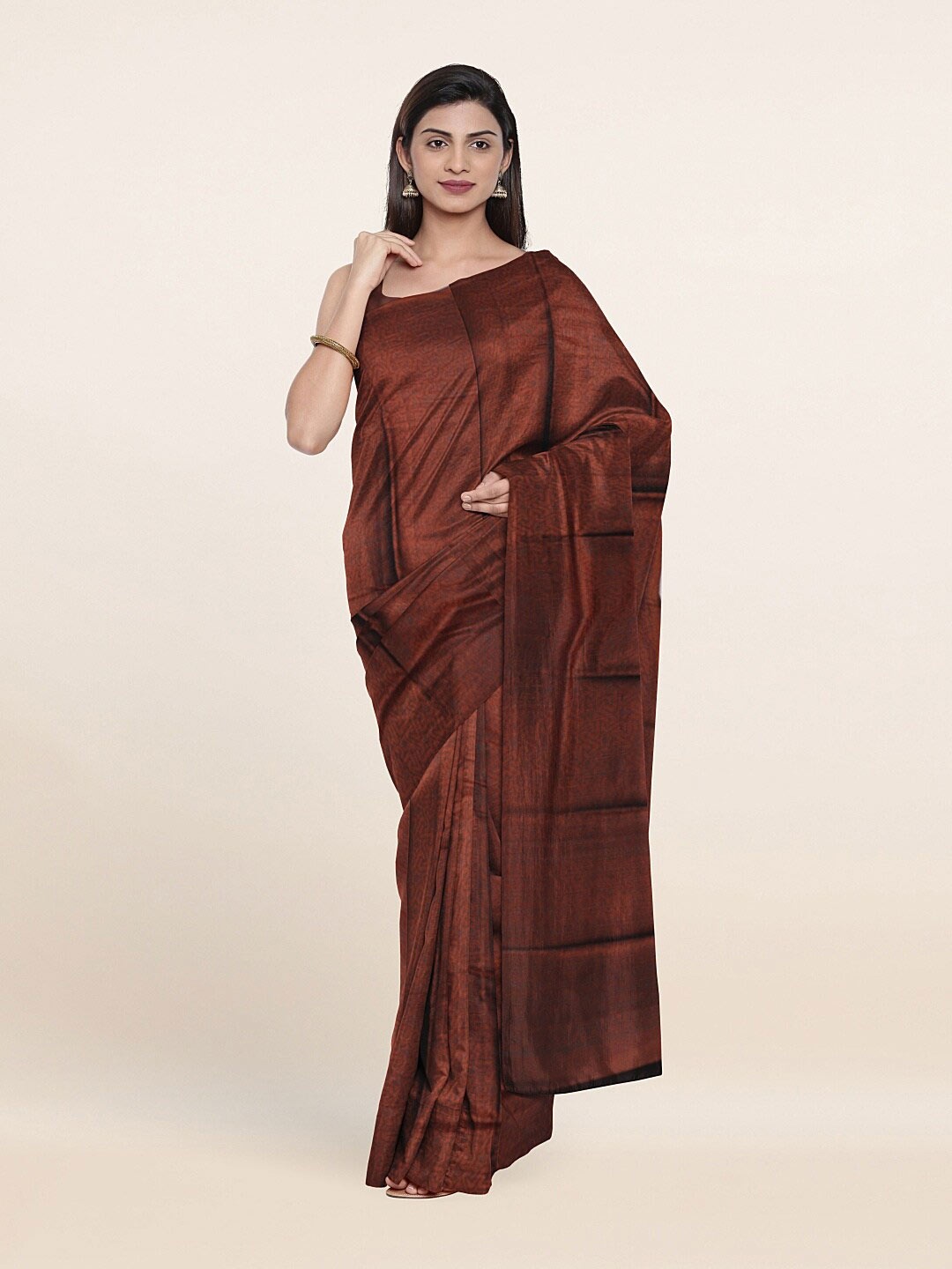 

Pothys Maroon & Copper-Toned Ethnic Motifs Zari Art Silk Saree