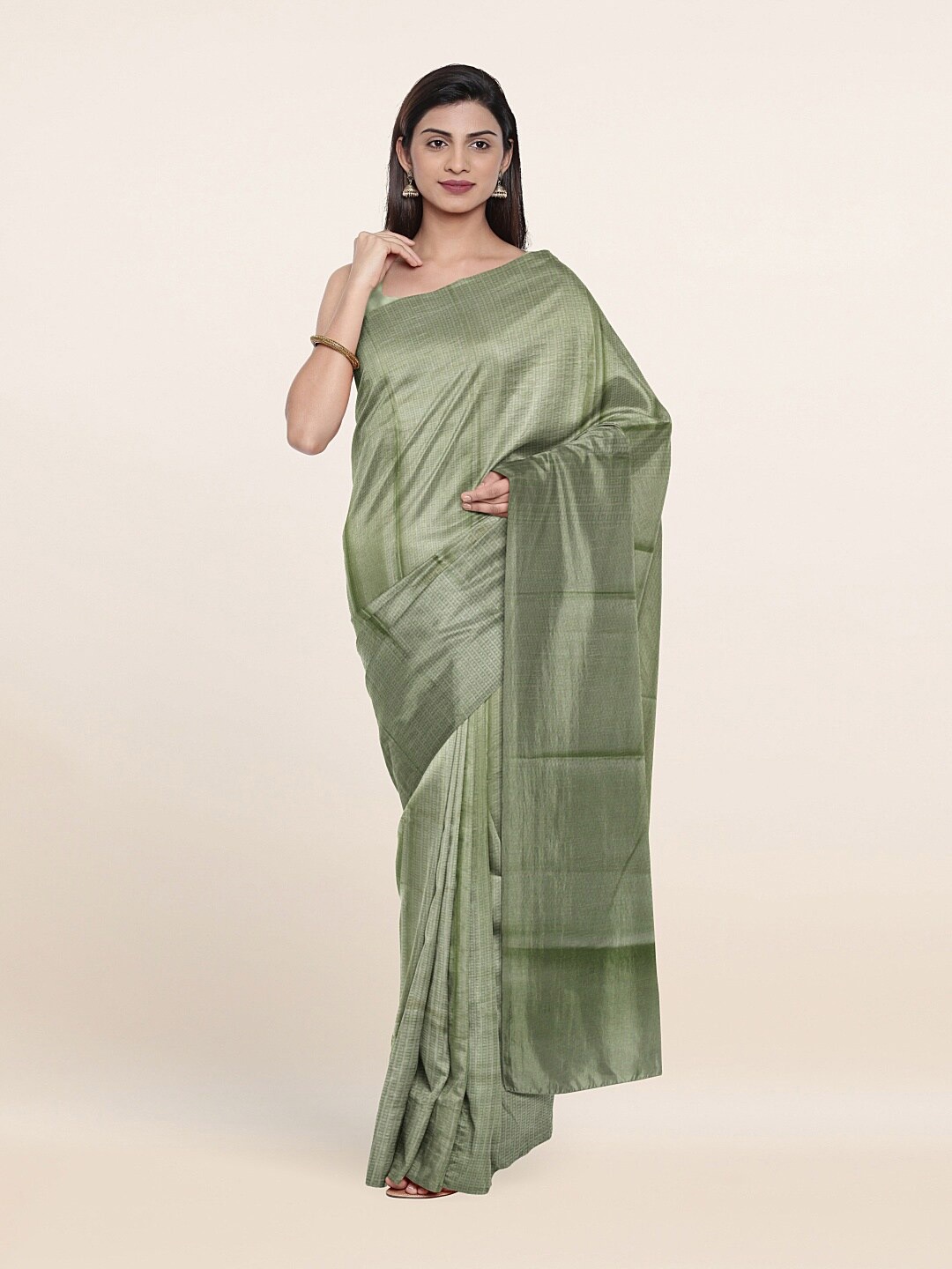 

Pothys Green & Silver-Toned Woven Design Zari Art Silk Saree