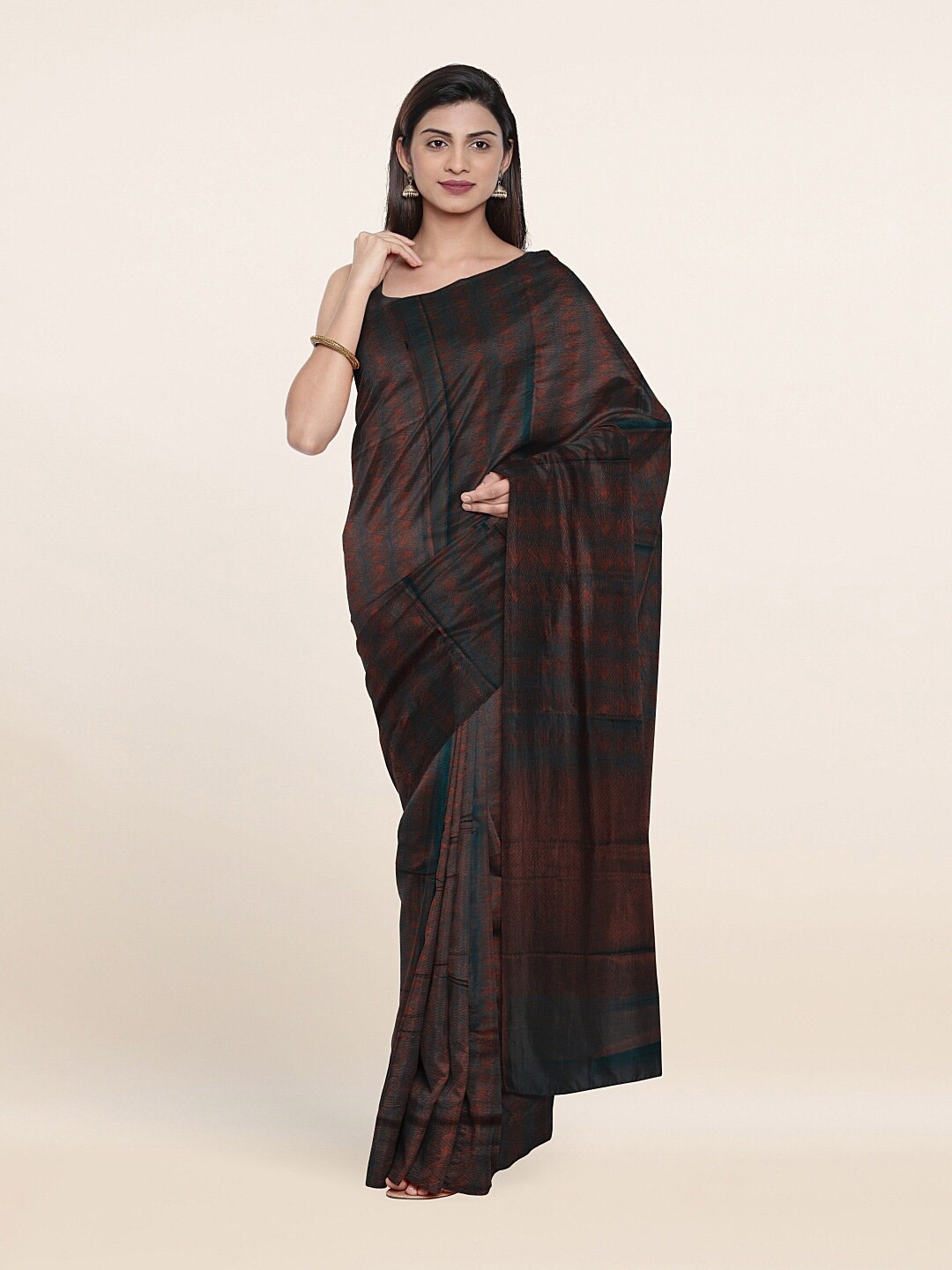 

Pothys Blue & Copper-Toned Woven Design Zari Art Silk Saree