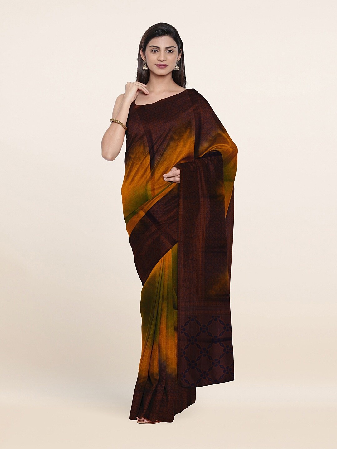 

Pothys Brown & Orange Tie and Dye Art Silk Saree
