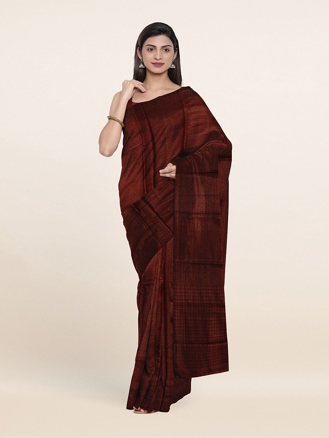 

Pothys Maroon & Copper-Toned Woven Design Zari Art Silk Saree