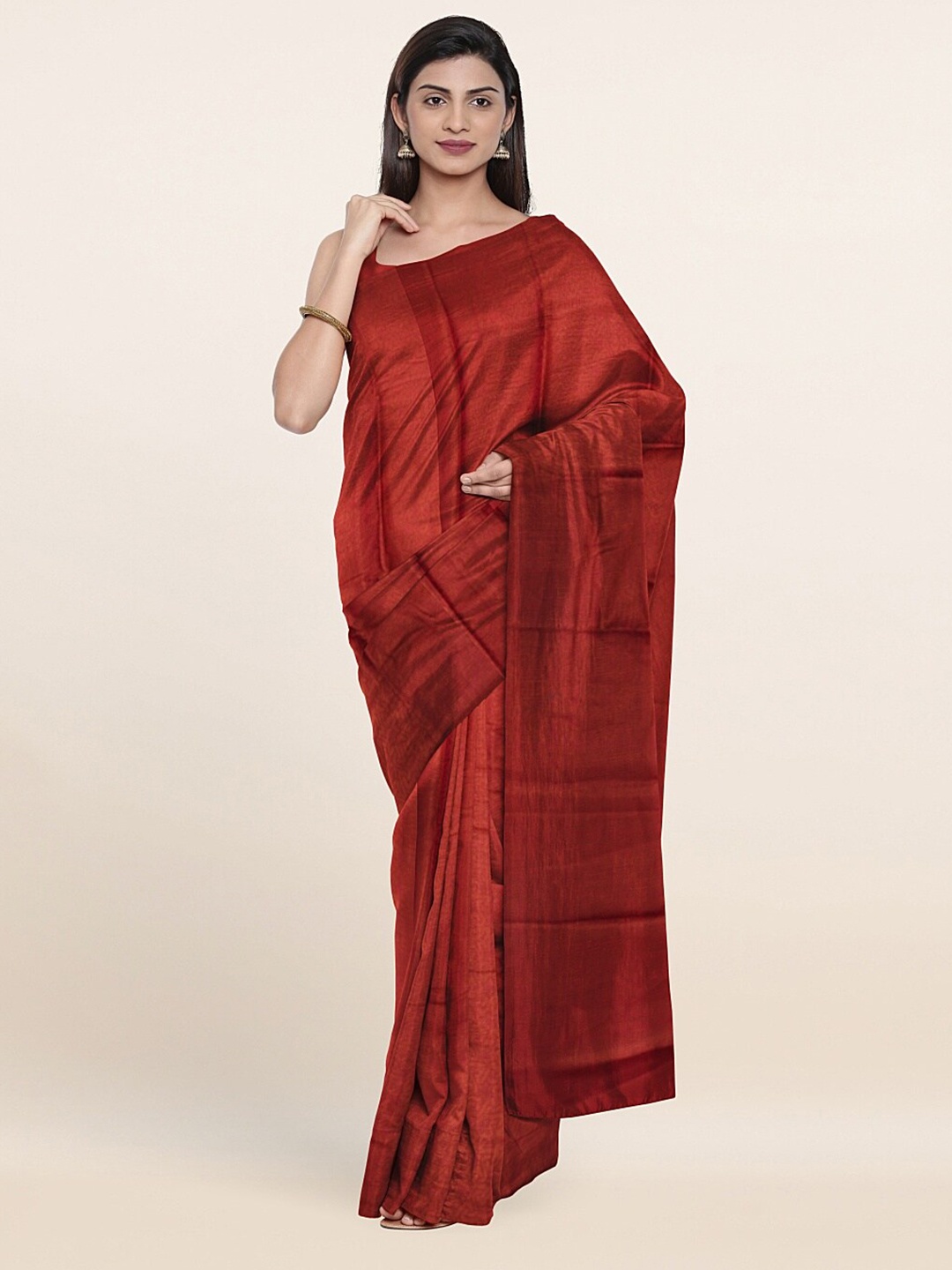 

Pothys Red & Copper-Toned Art Silk Saree