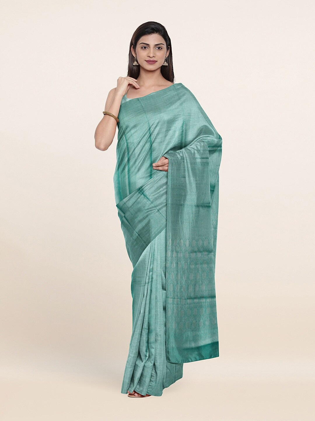 

Pothys Sea Green & Silver-Toned Woven Art Silk Saree