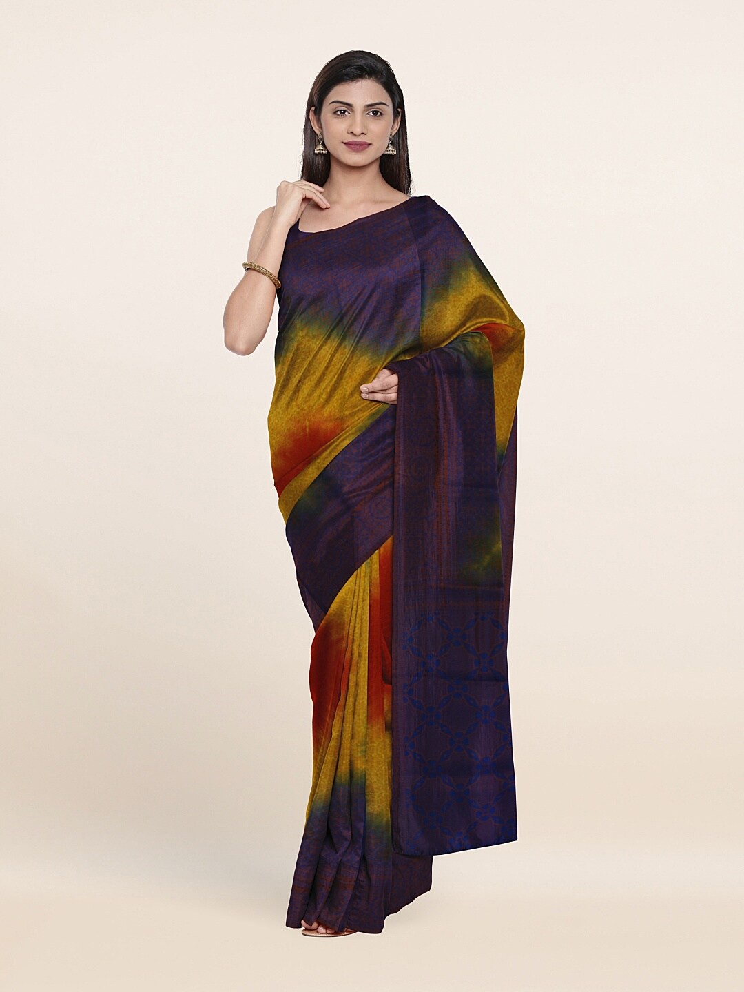 

Pothys Blue & Gold-Toned Tie and Dye Art Silk Saree