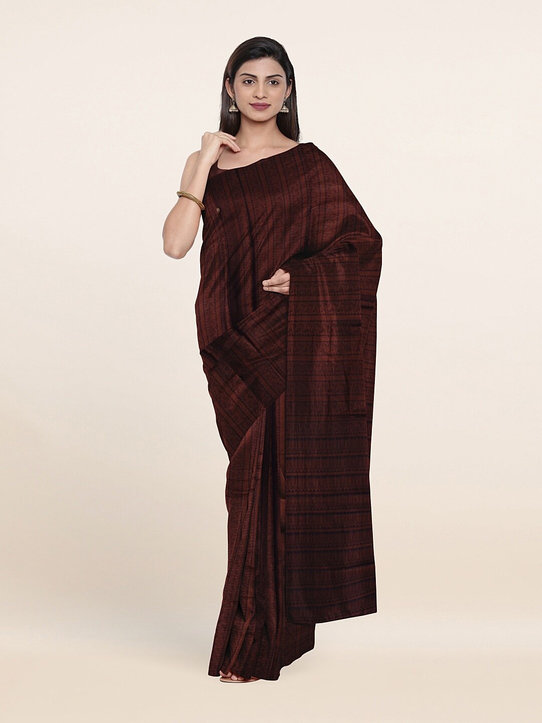 

Pothys Purple & Copper-Toned Ethnic Motifs Art Silk Saree