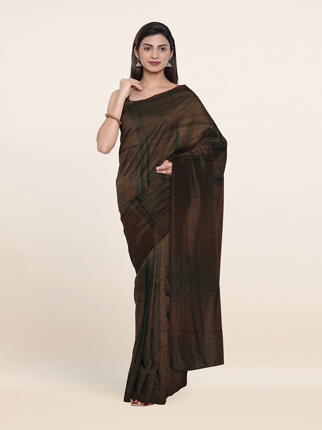 

Pothys Green & Copper-Toned Ethnic Motifs Zari Art Silk Saree