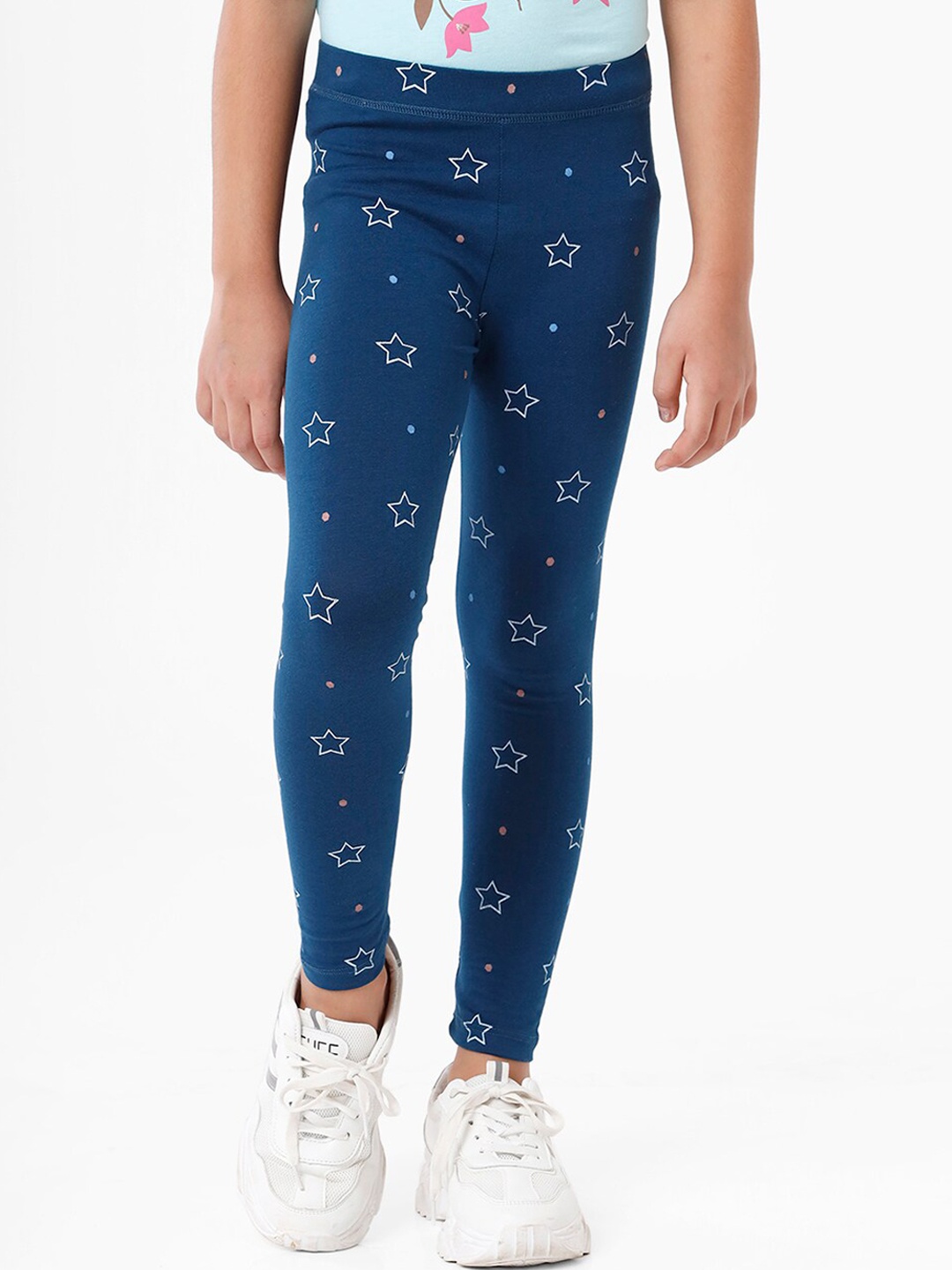 

De Moza Girls Navy-Blue & White Printed Ankle-Length Leggings