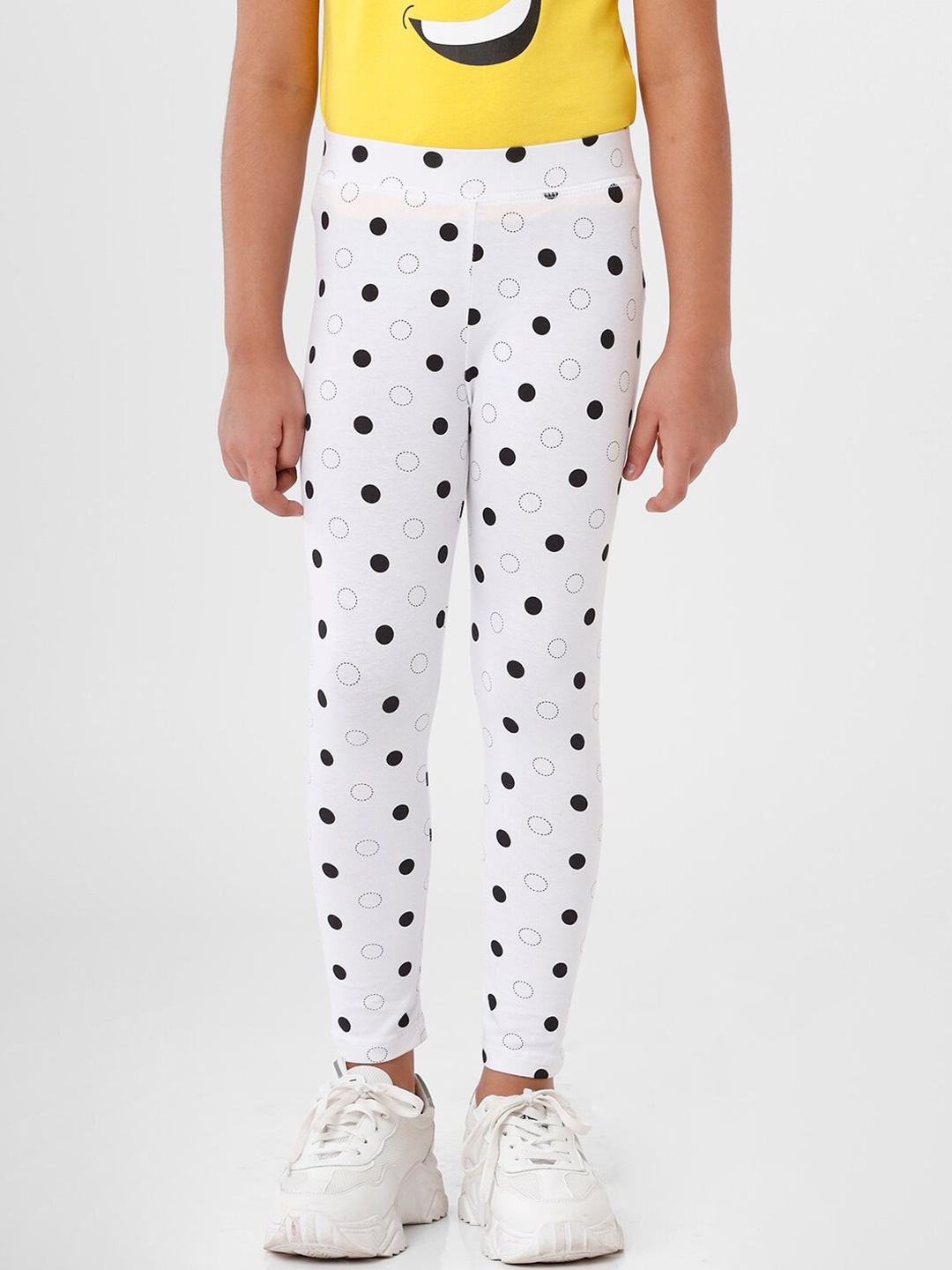 

De Moza Girls White Polka Dot Ankle Length Leggings