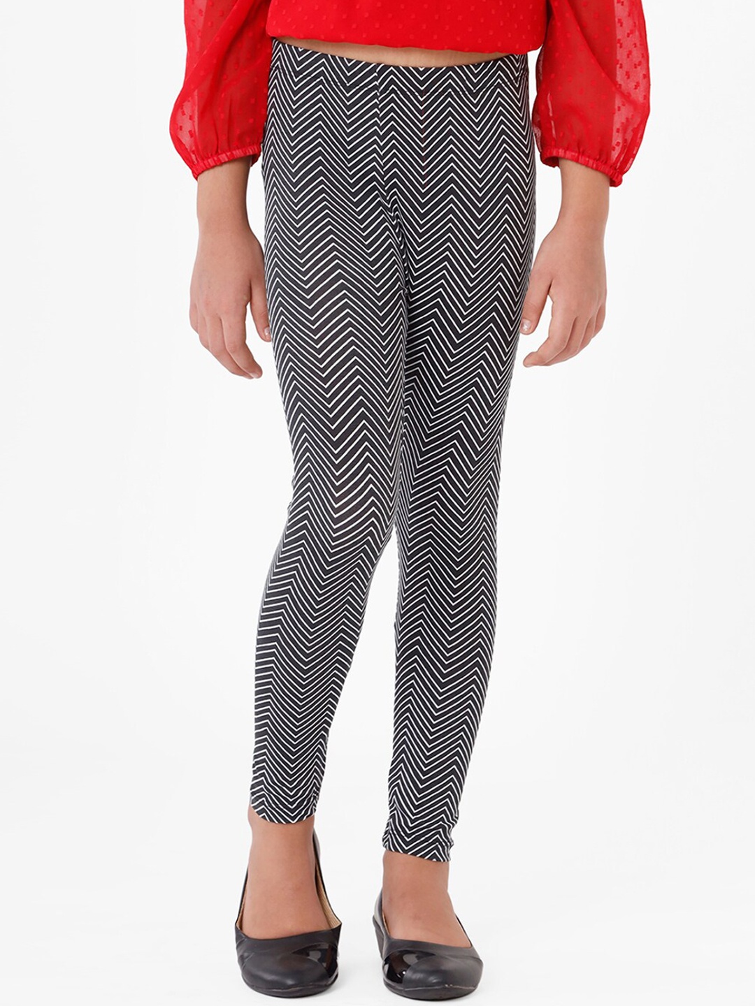 

De Moza Girls Black Printed Ankle Length Leggings