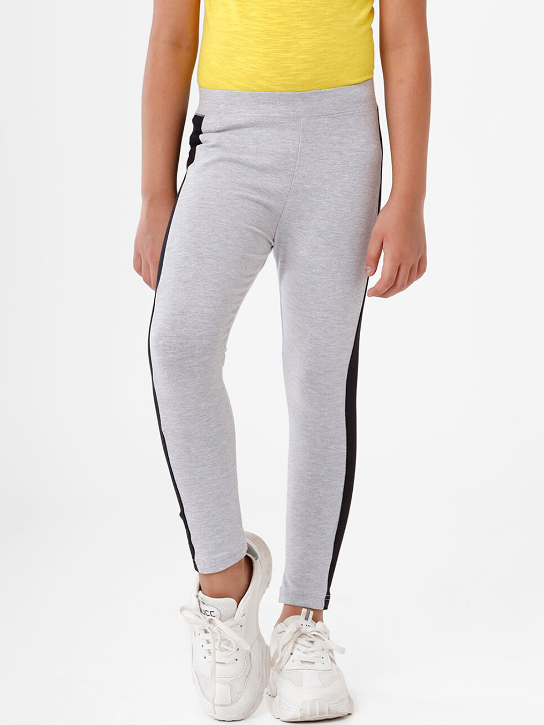 

De Moza Kids Girls Grey Printed Ankle Length Cotton Leggings