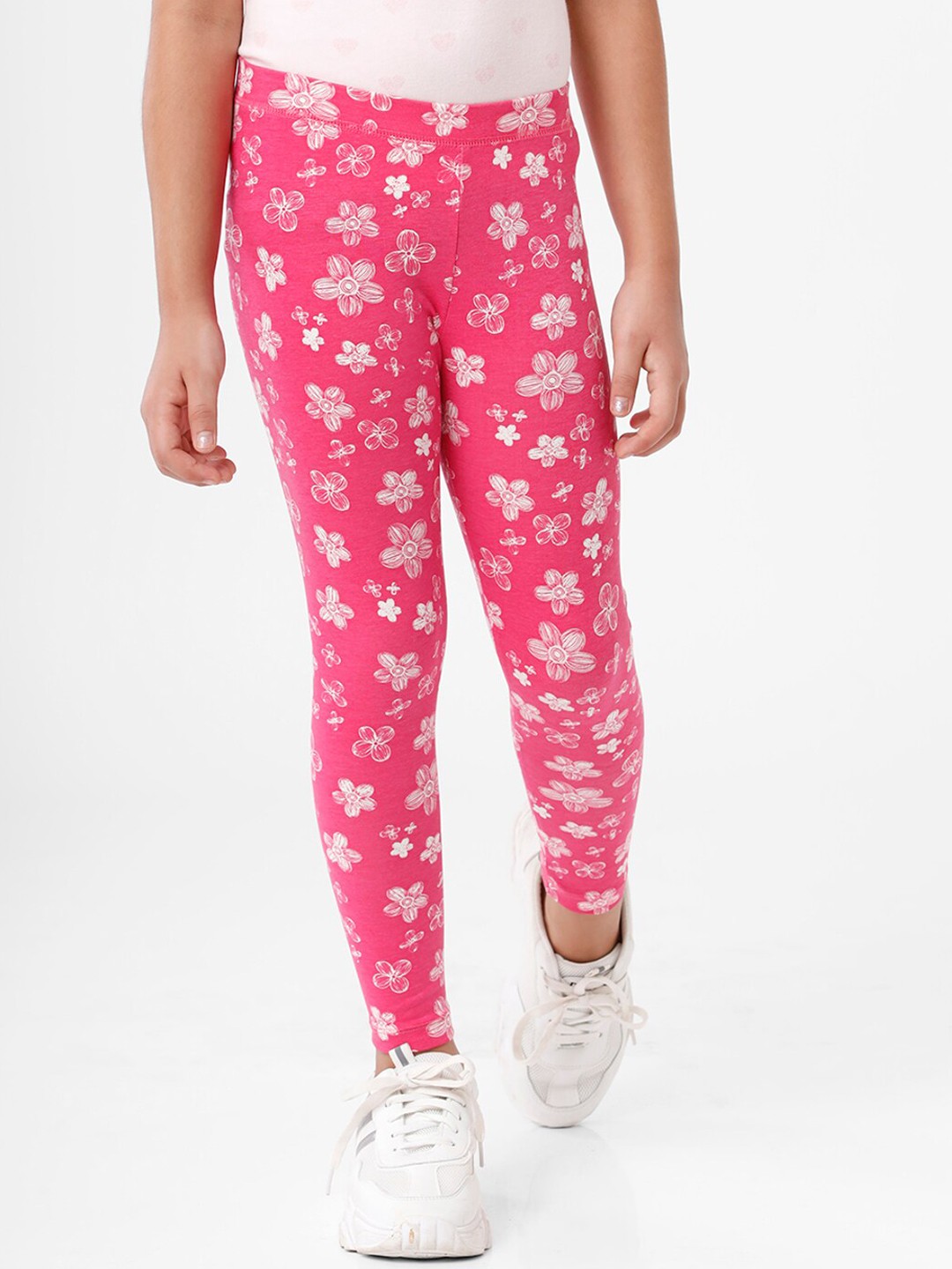 

De Moza Girls Pink & White Printed Ankle-Length Leggings