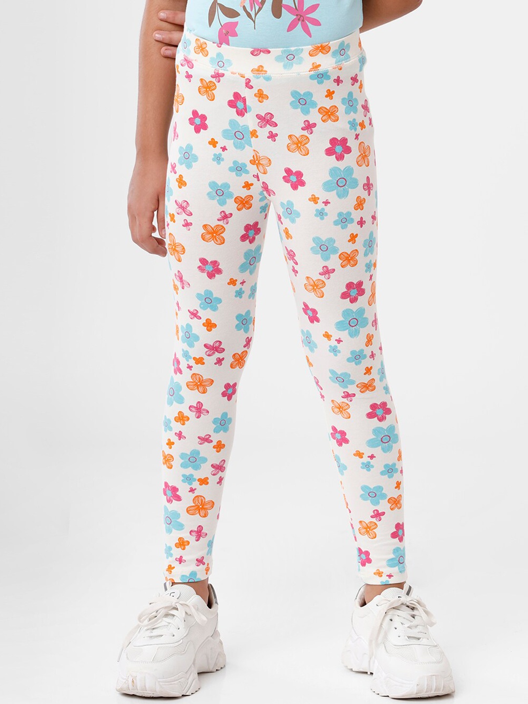 

De Moza Girls Off White Printed Ankle Length Leggings