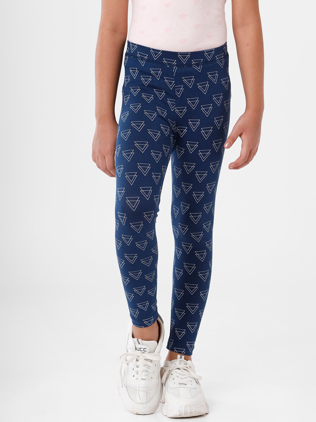 

De Moza Girls Navy Blue & White Printed Ankle-Length Leggings