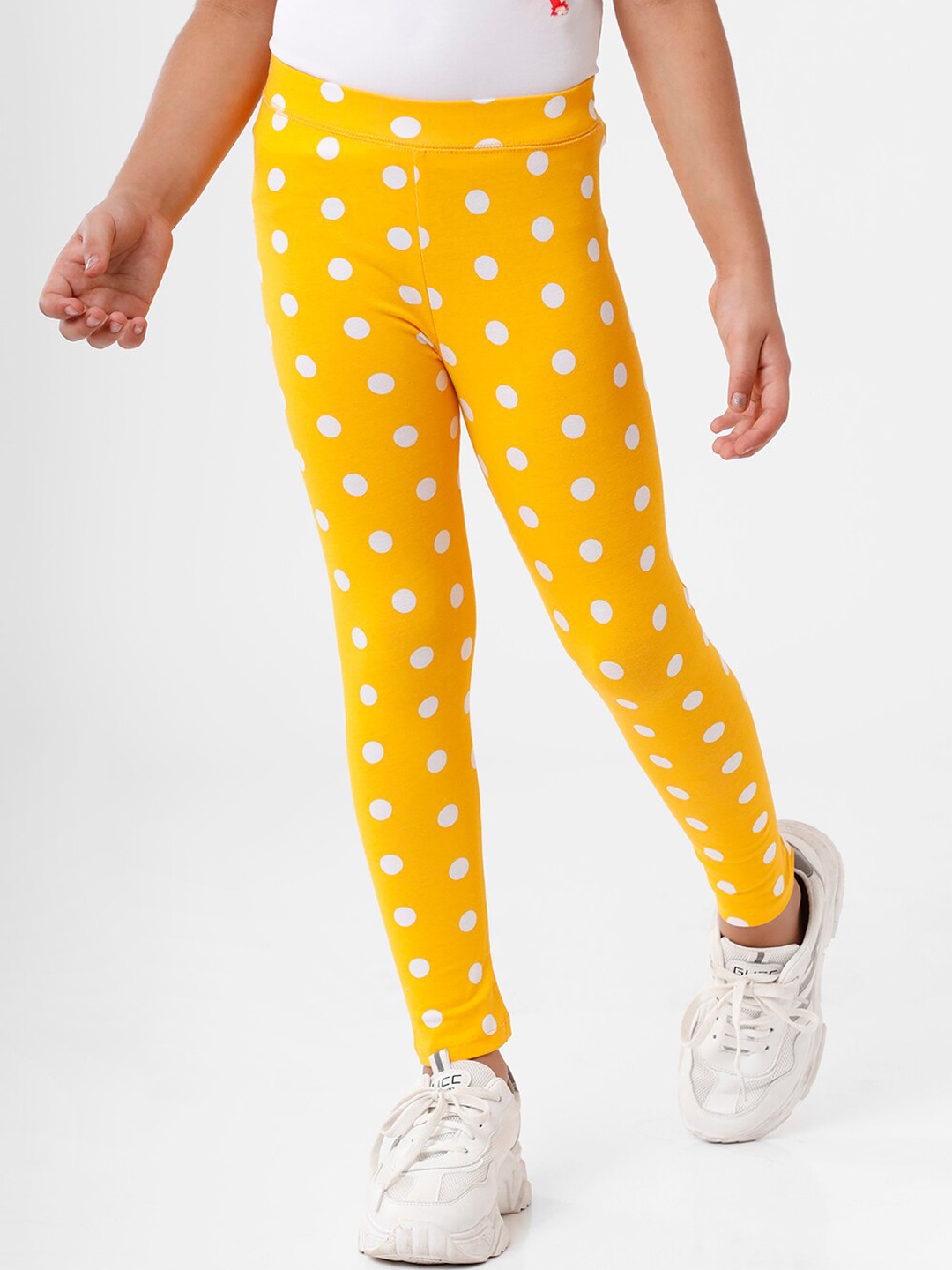 

De Moza Girls Yellow Printed Ankle Length Leggings