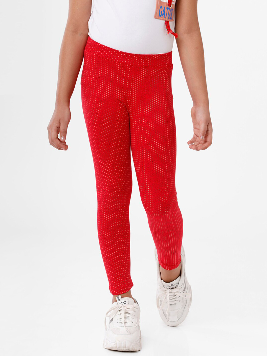 

De Moza Kids Girls Red Cotton Ankle Length Leggings