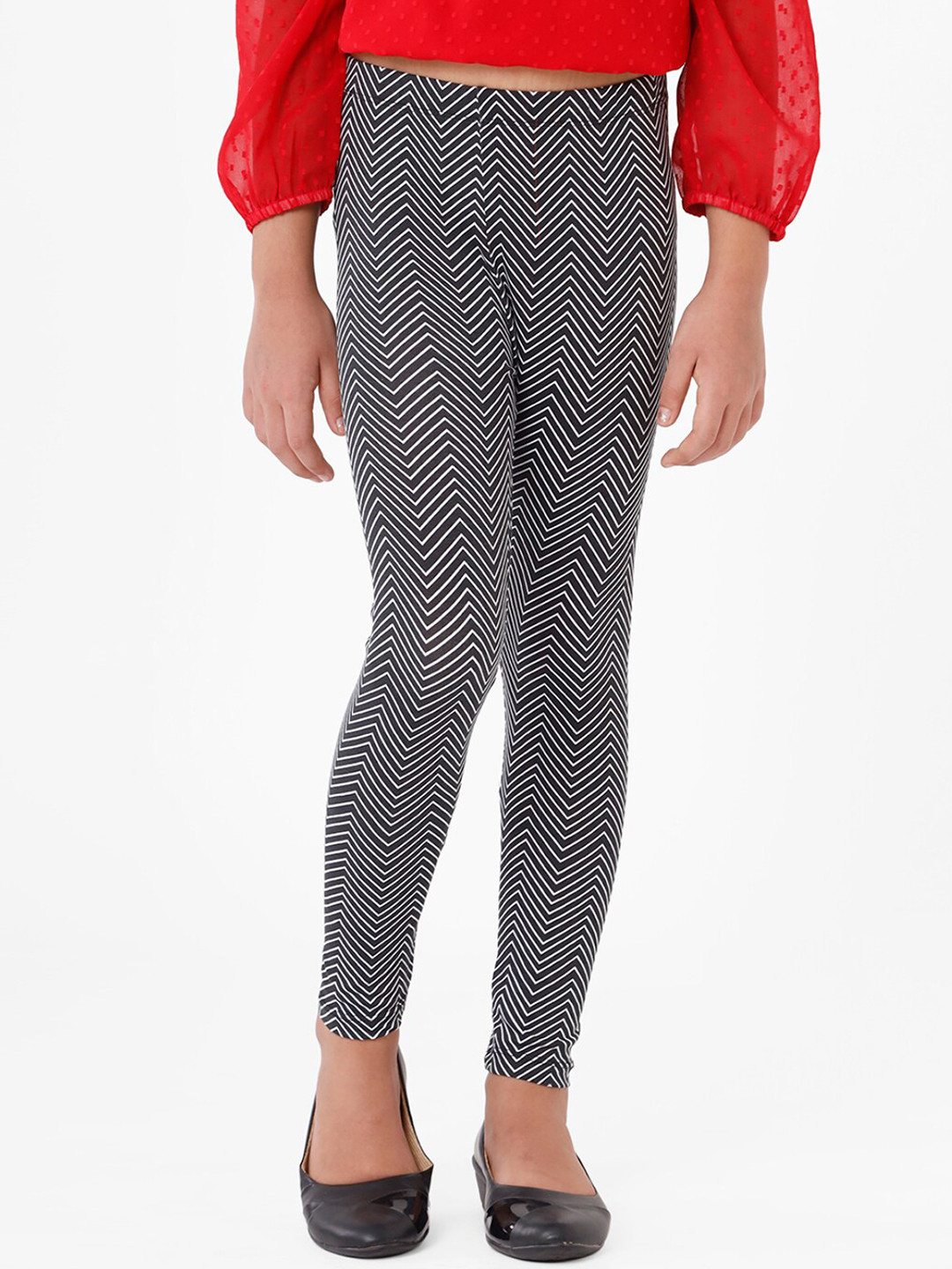 

De Moza Kids Girls Black Printed Cotton Ankle Length Leggings