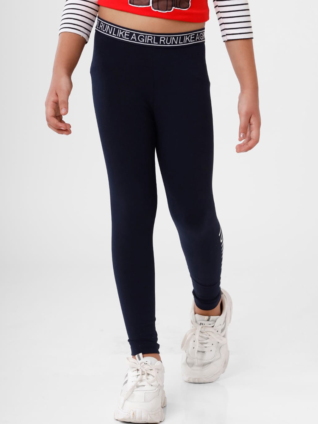 

De Moza Girls Navy Blue Printed Ankle Length Leggings