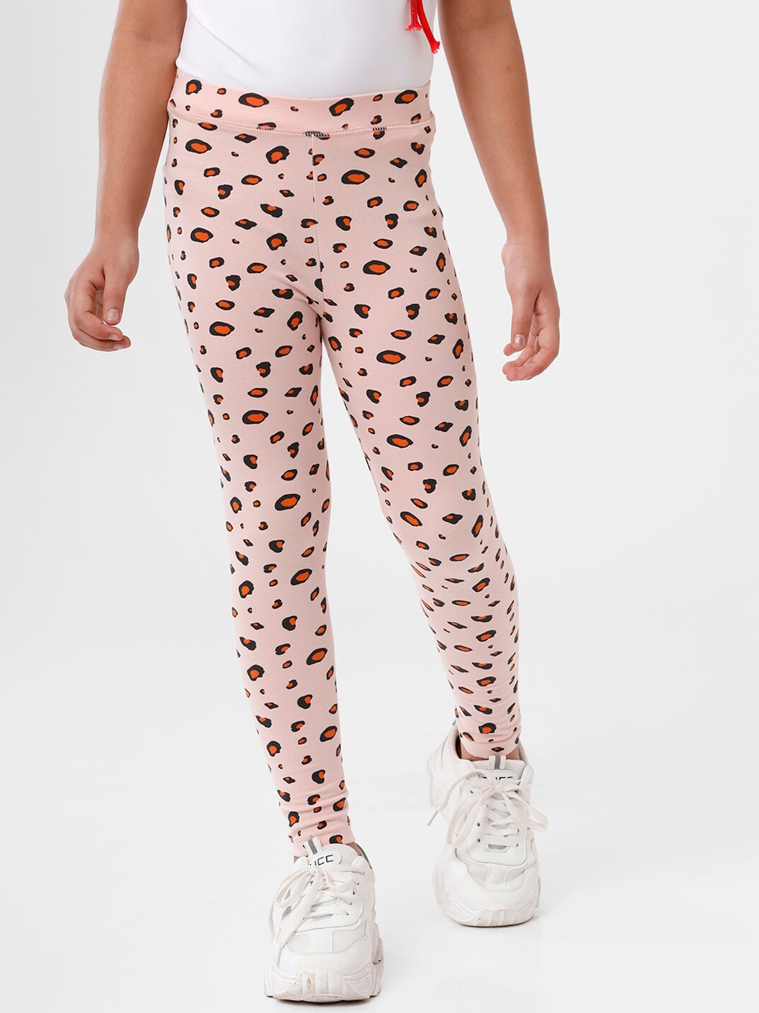 

De Moza Girls Peach Coloured Printed Ankle Length Leggings