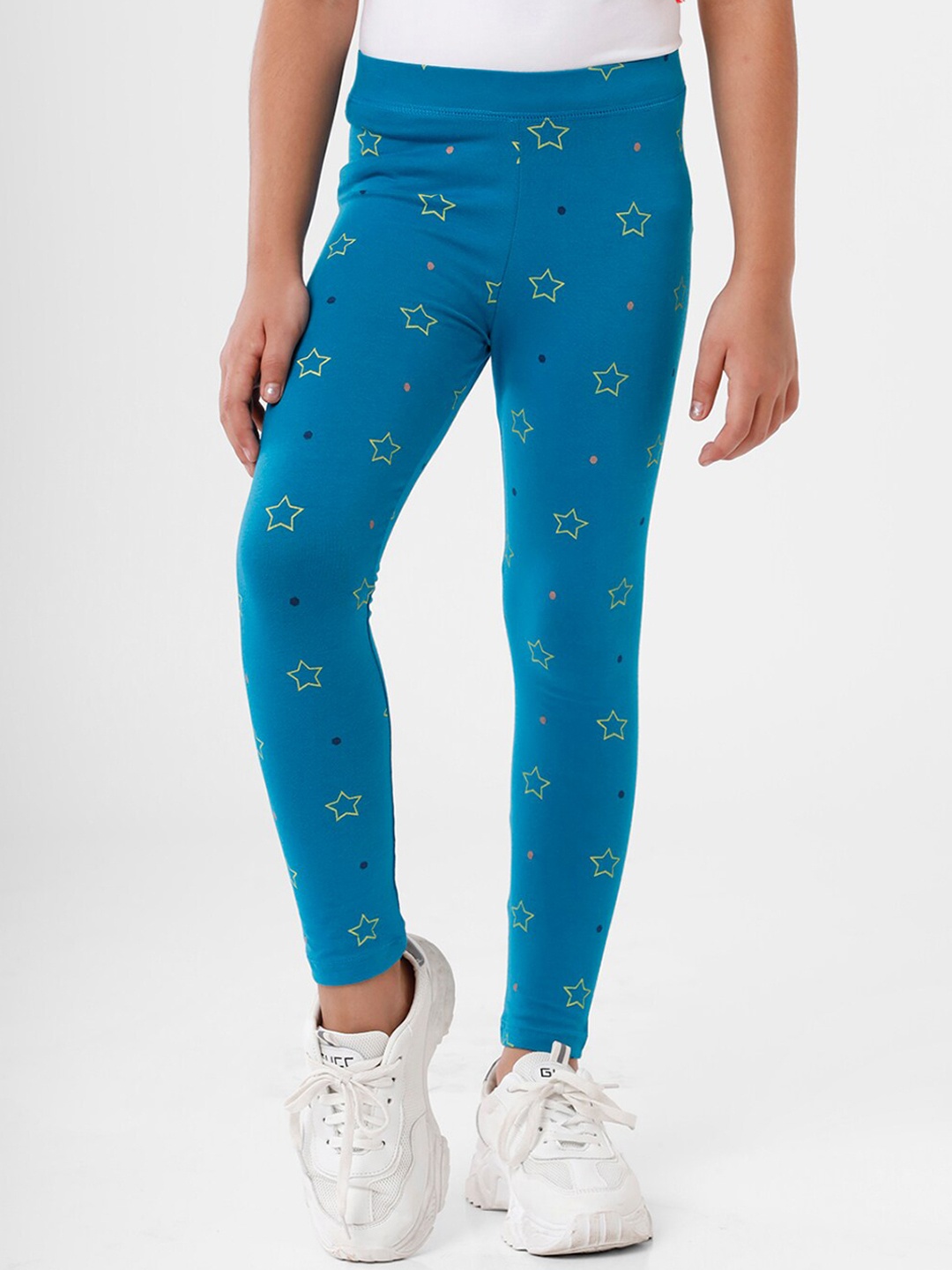 

De Moza Girls Teal Cotton Printed Ankle Length Leggings