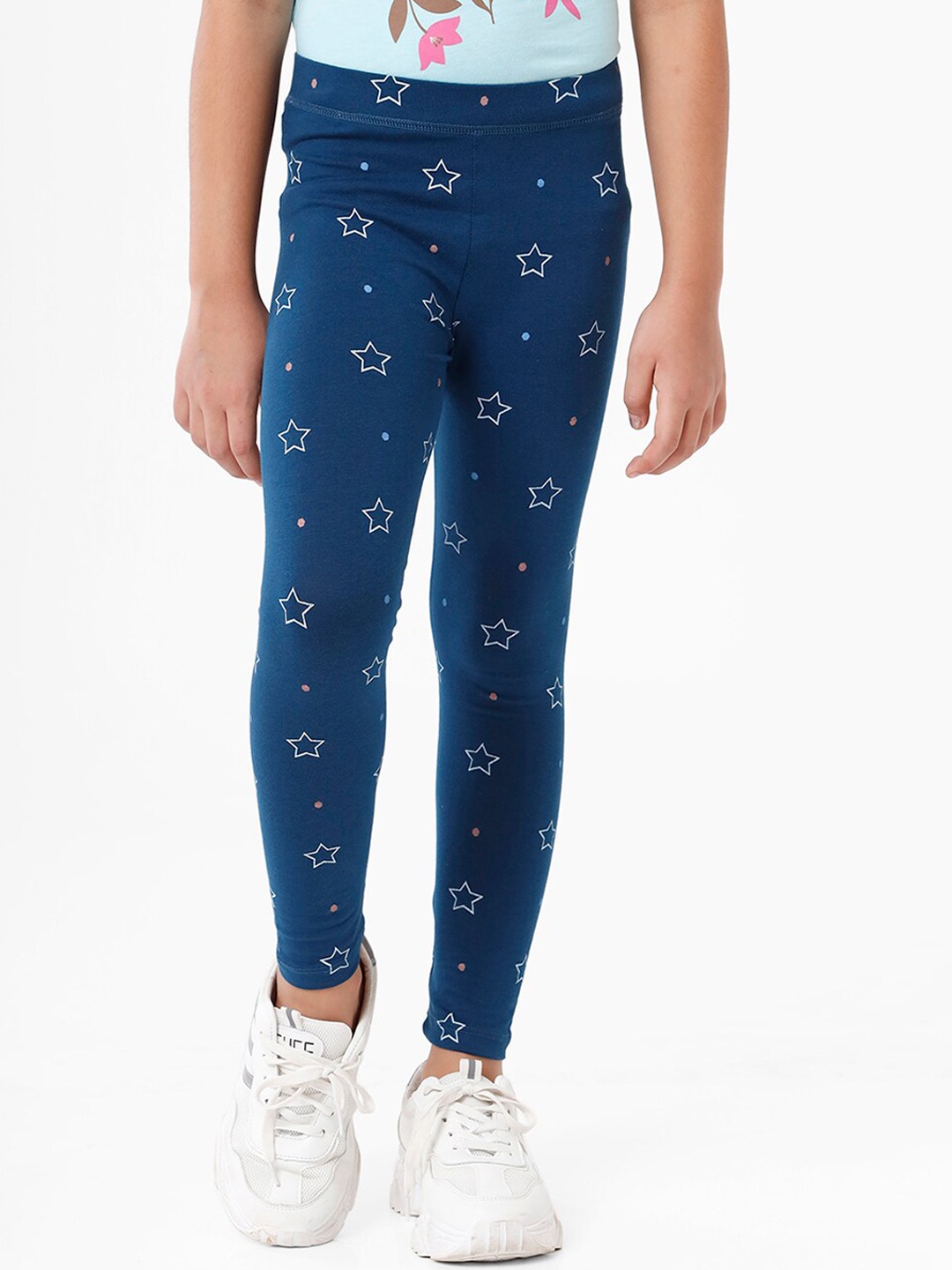 

De Moza Girls Navy Blue Printed Ankle-Length Leggings