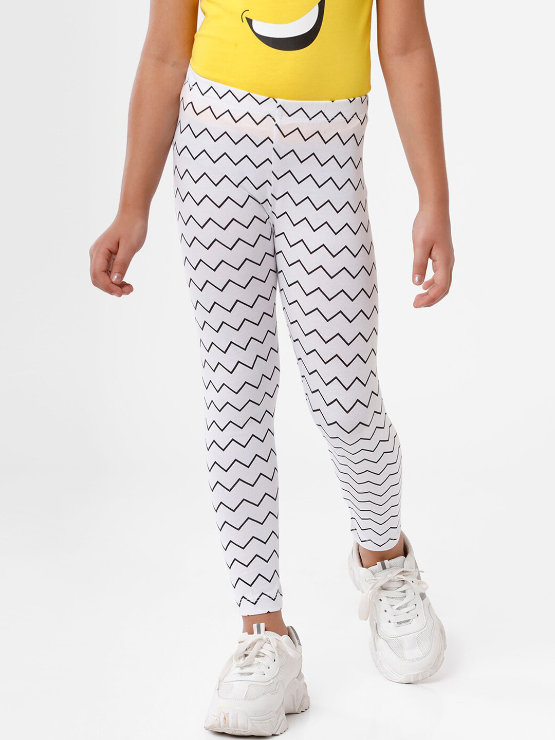 

De Moza Girls White Printed Ankle-Length Leggings