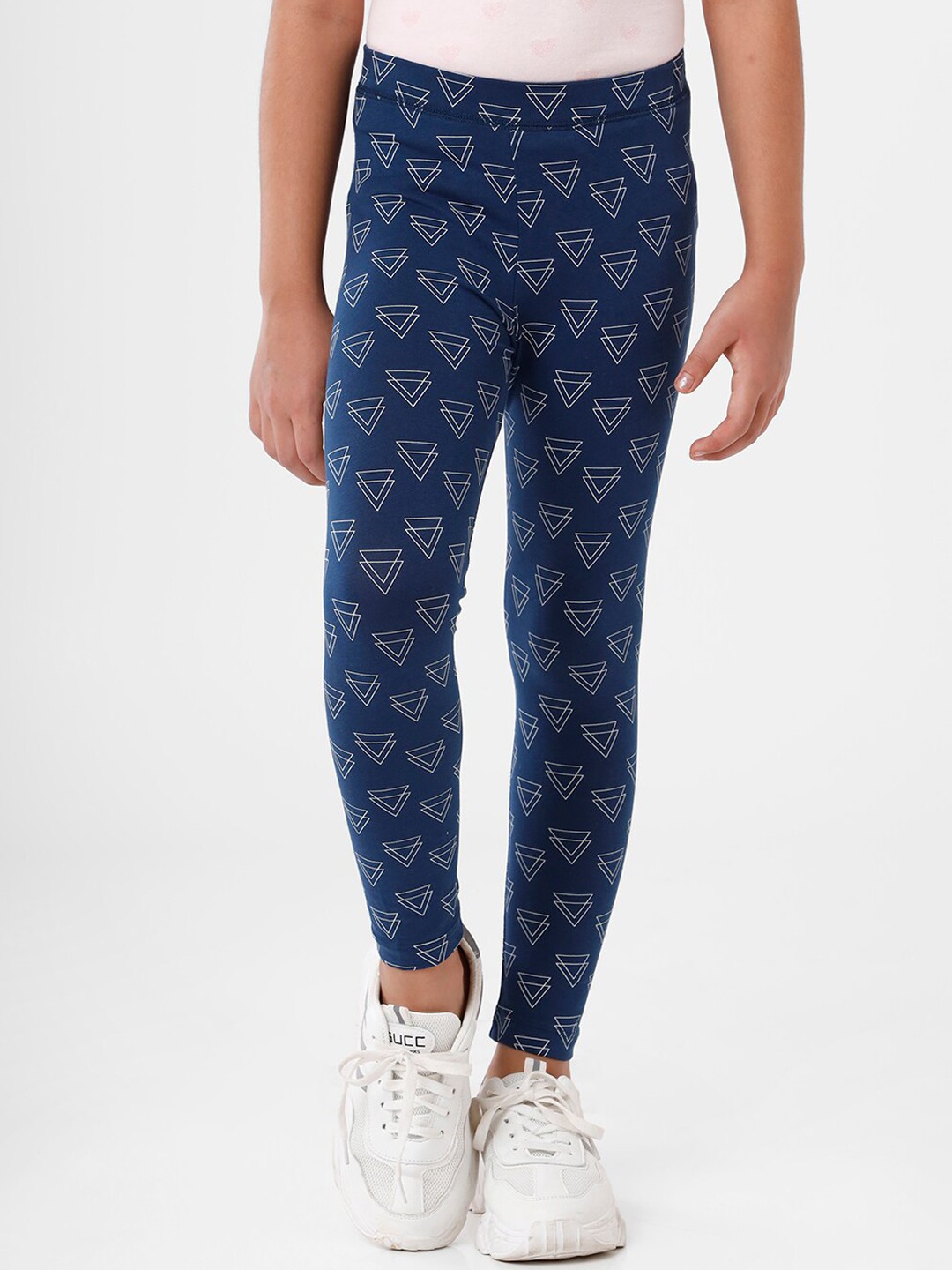 

De Moza Girls Dark Navy Blue & White Printed Cotton Ankle-Length Leggings