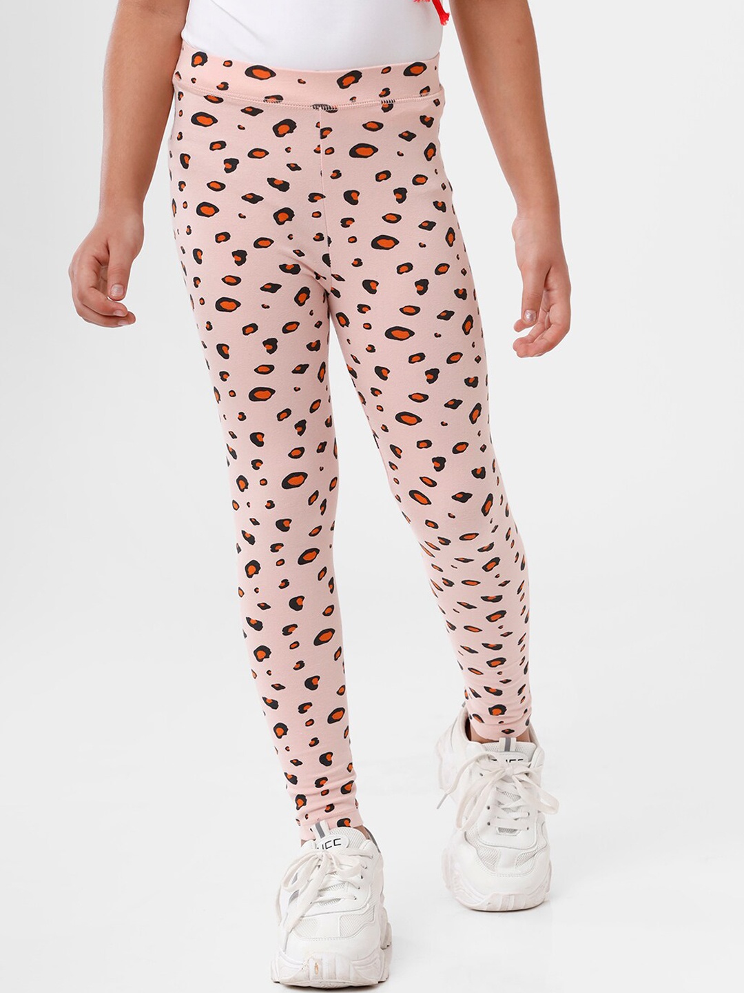 

De Moza Girls Peach Printed Cotton Ankle Length Leggings